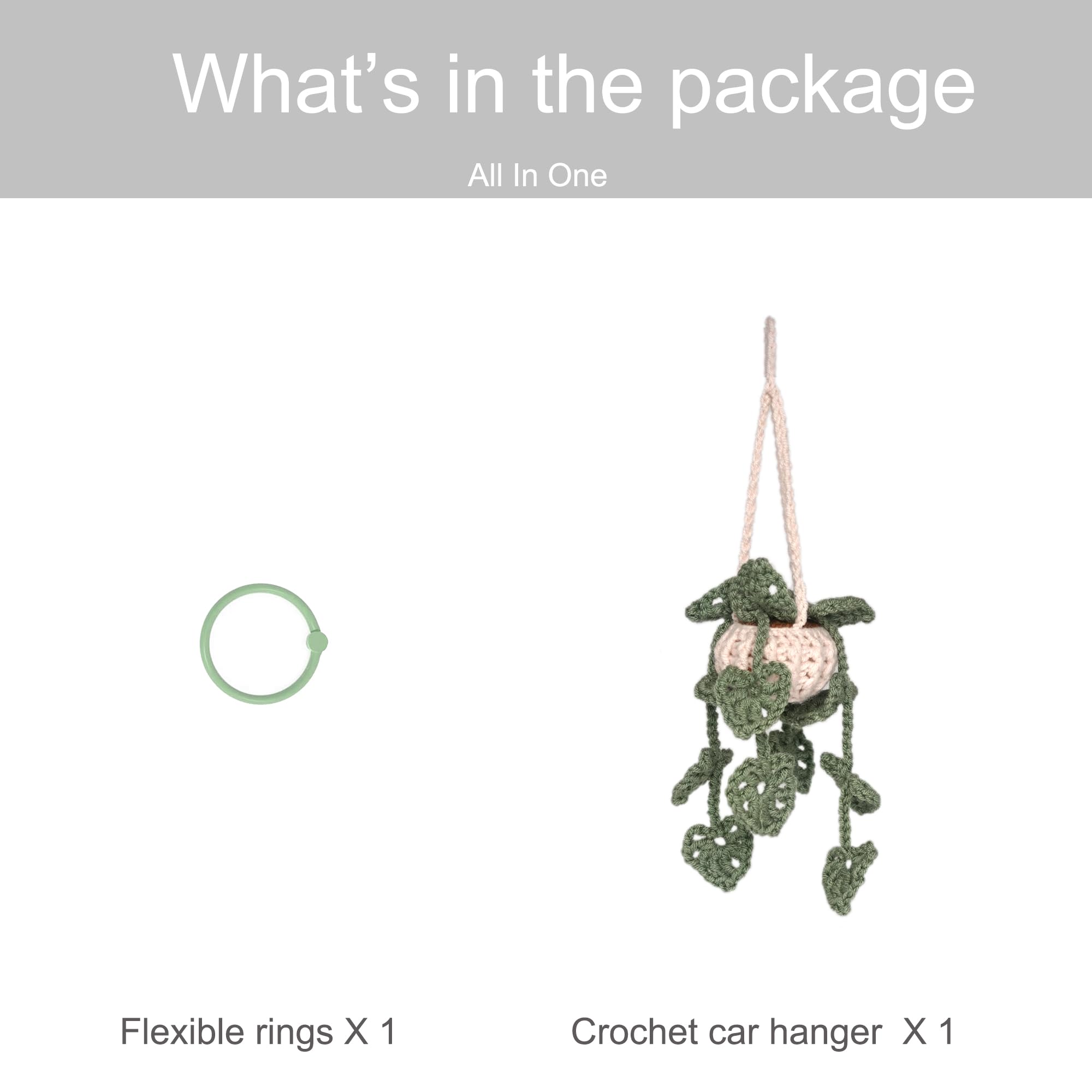 DICHA Crochet Hanging Plant for Car - Aesthetic Car Accessories for Women - Handmade Car Ornaments Charms for Rear View Mirror - Leaf Design - Perfect for Road Trips and Daily Commutes