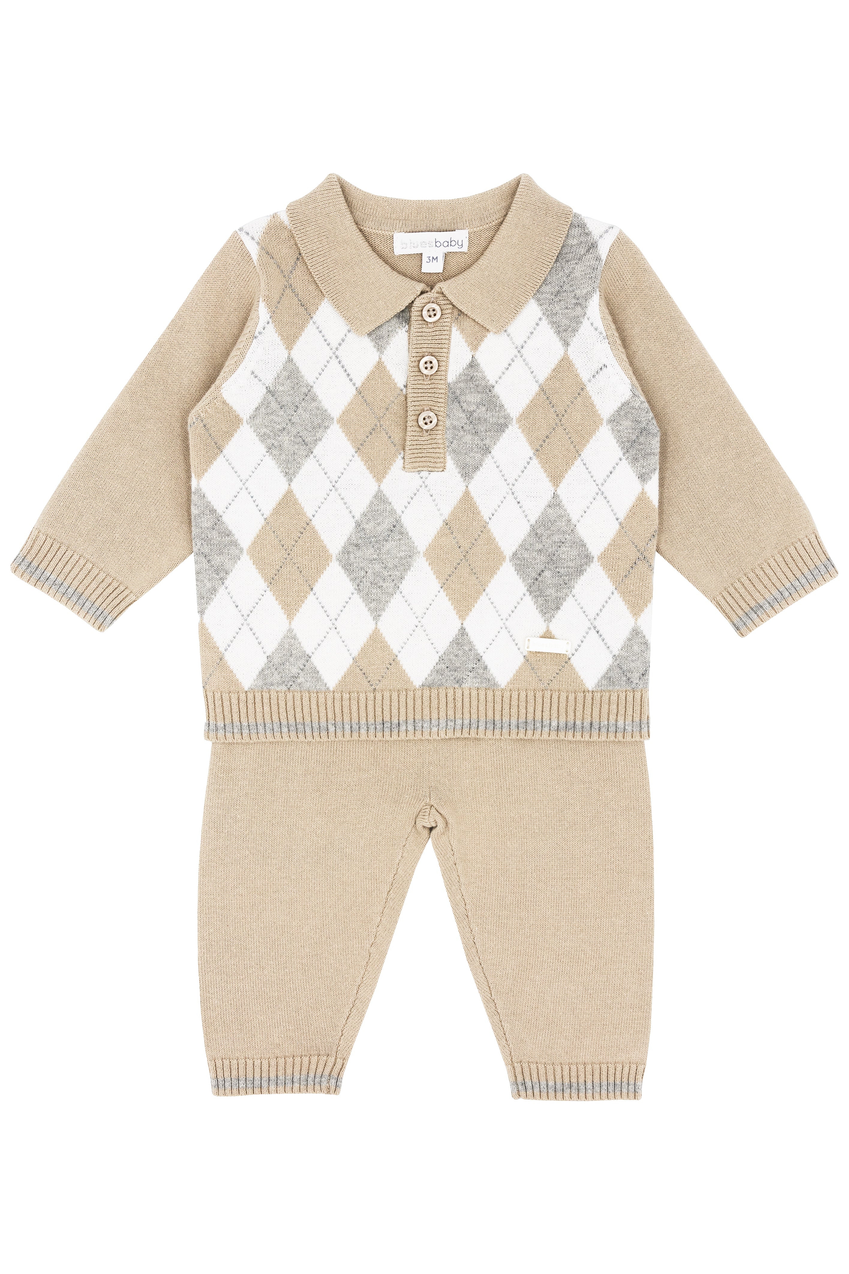 Xavier Beige & Grey Argyle Knit Sweater & Pants Set - Stylish Casual Outfit for Work, Date Night & Fall Fashion