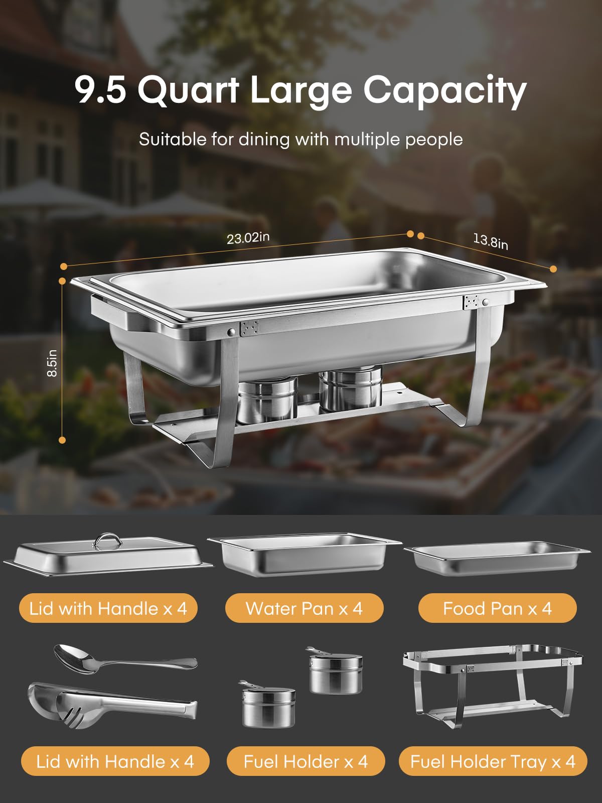 4-Pack Stainless Steel 9.5QT Chafing Dishes for Buffet Catering | 35oz 6-in-1 Nut Milk Maker Machine (1000ml 800W) for Almond, Soy & Oat Milk | Perfect for Restaurants, Weddings & Home Use