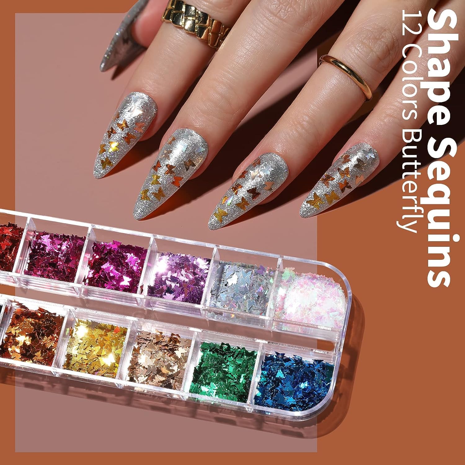 Gleevia Professional Nail Art Brushes Set - Nail Design Kit with Dotting Pens, Stickers, Butterfly Sequins, Foils, Iridescent Flakes & Rhinestones for DIY Manicure - Perfect for Home Salon, Party Nails & Professional Nail Artists (Black)