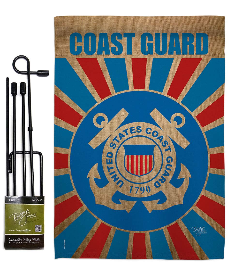 USCG Garden Flag Set with Stand - Double-Sided Military Yard Banner for Veterans