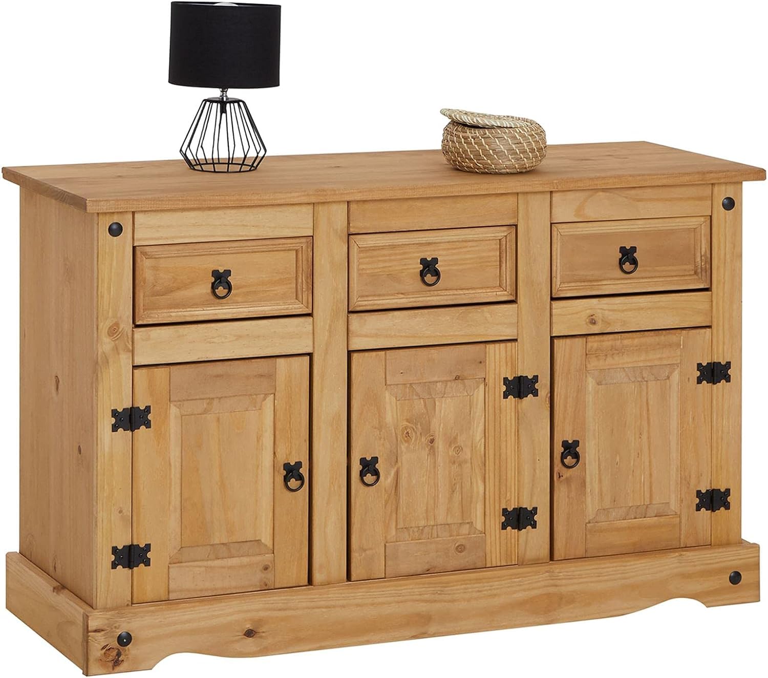 Corona 3-Drawer 3-Door Sideboard - Mexican Style Solid Pine Wood Buffet Cabinet - Perfect for Dining Room Storage & Living Room Decor