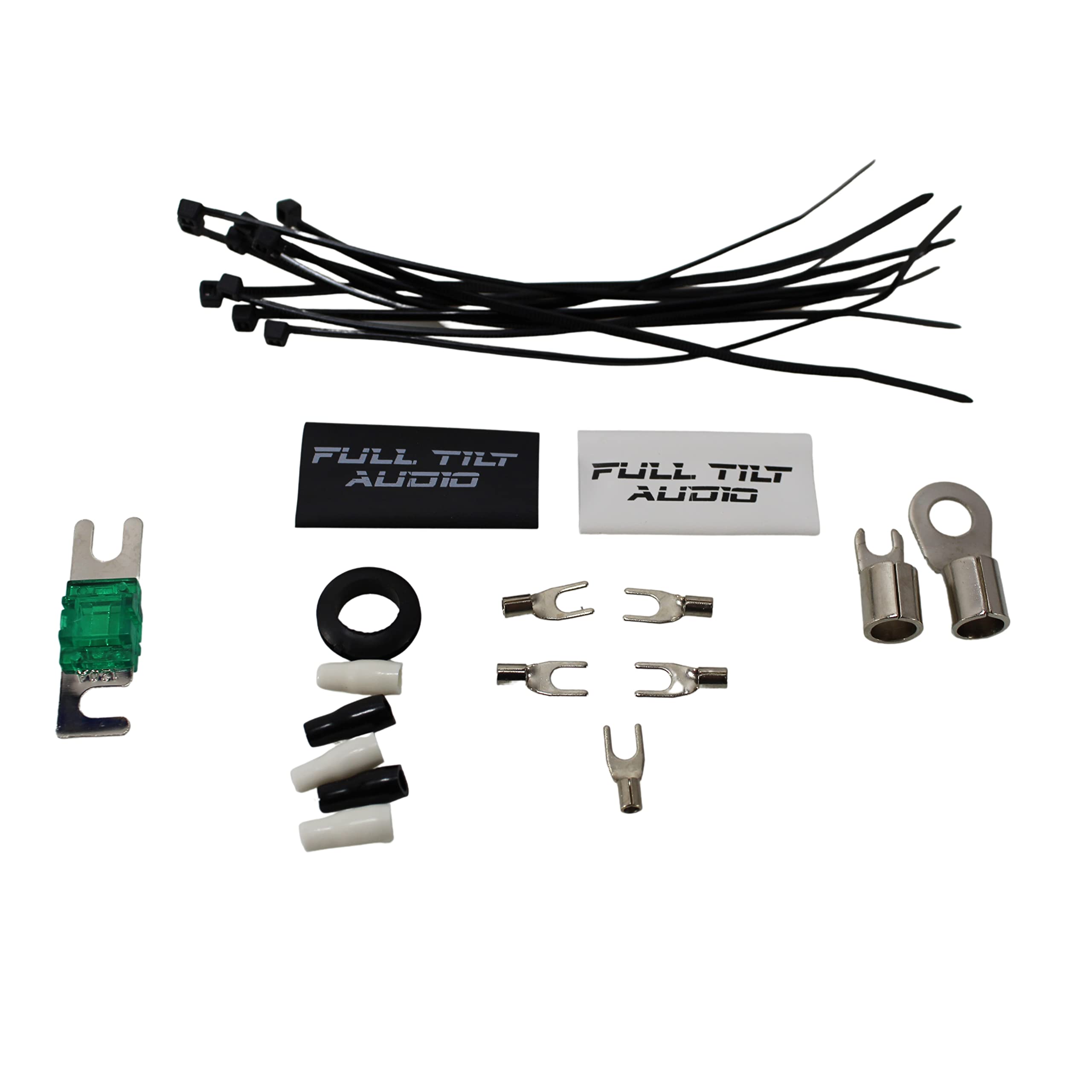 Full Tilt 4 Gauge AWG White/Black Amplifier Wire Kit - Premium Car Audio Power & Ground Cable for Car Stereo, Subwoofer, and Amp Installations