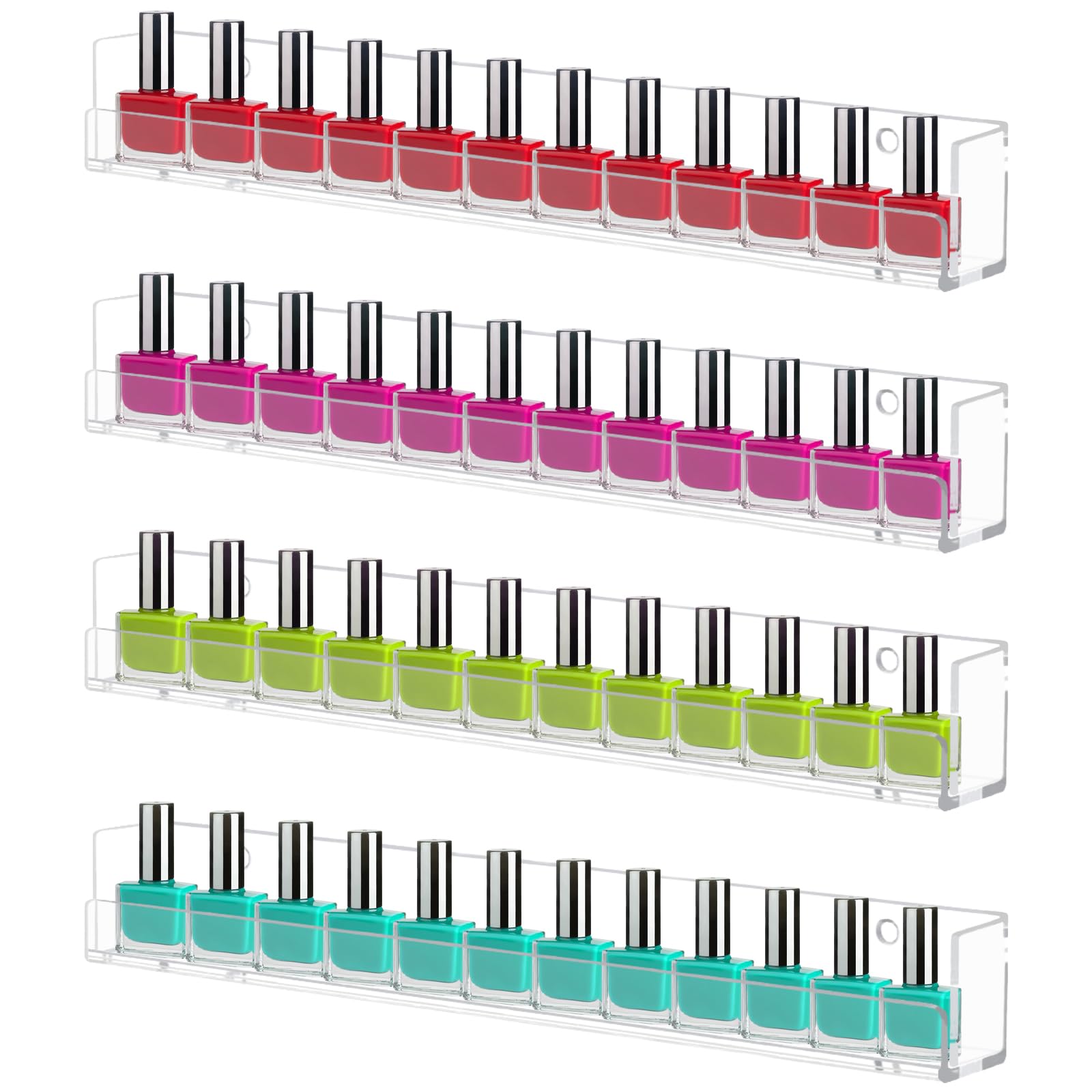 4 Pack Clear Acrylic Nail Polish Organizer Wall Mounted Shelf - Nail Polish Display Rack for Salon & Home Use - Perfect for Nail Technicians & DIY Manicures