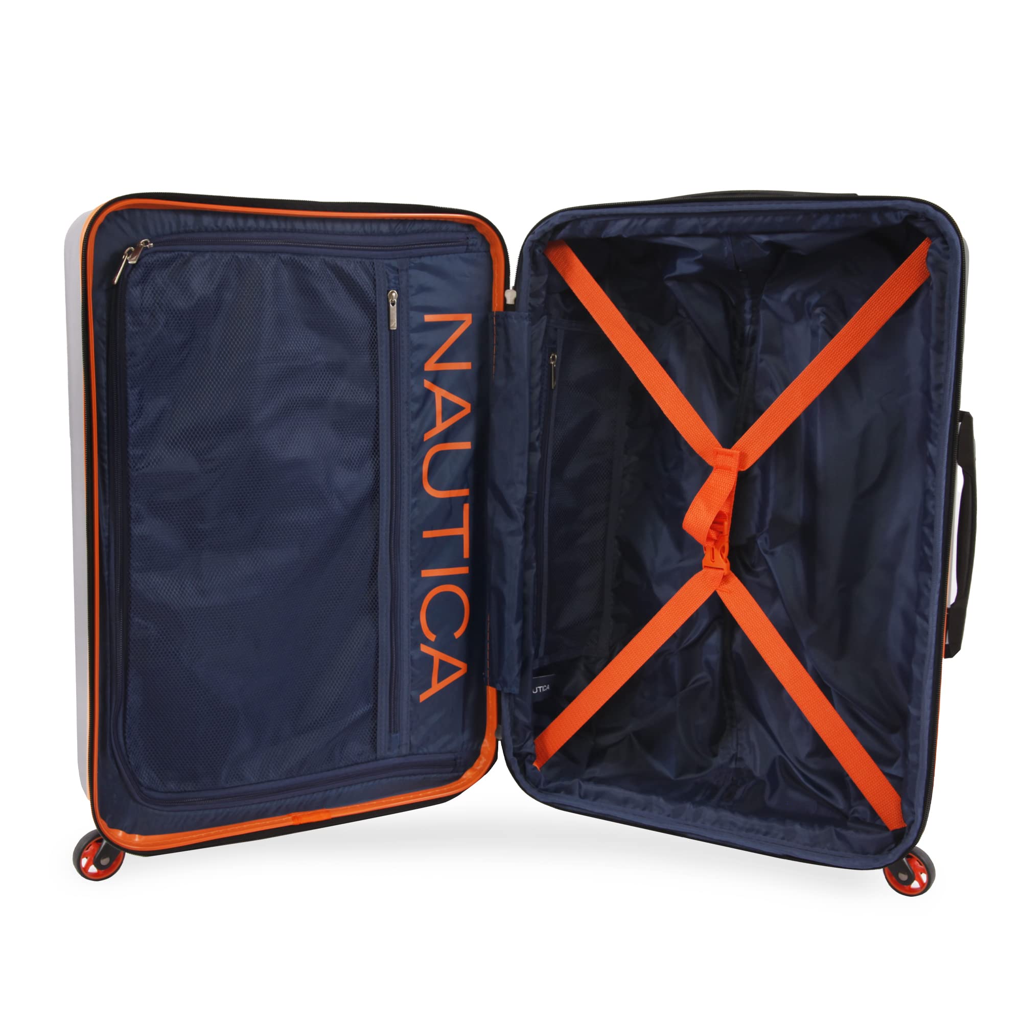 NAUTICA Roadie 3-Piece Hardside Luggage Set in Grey/Orange - Lightweight Spinner Suitcase for Travel, Business Trips & Vacations | Durable Carry-On & Check-In Luggage with 360° Wheels