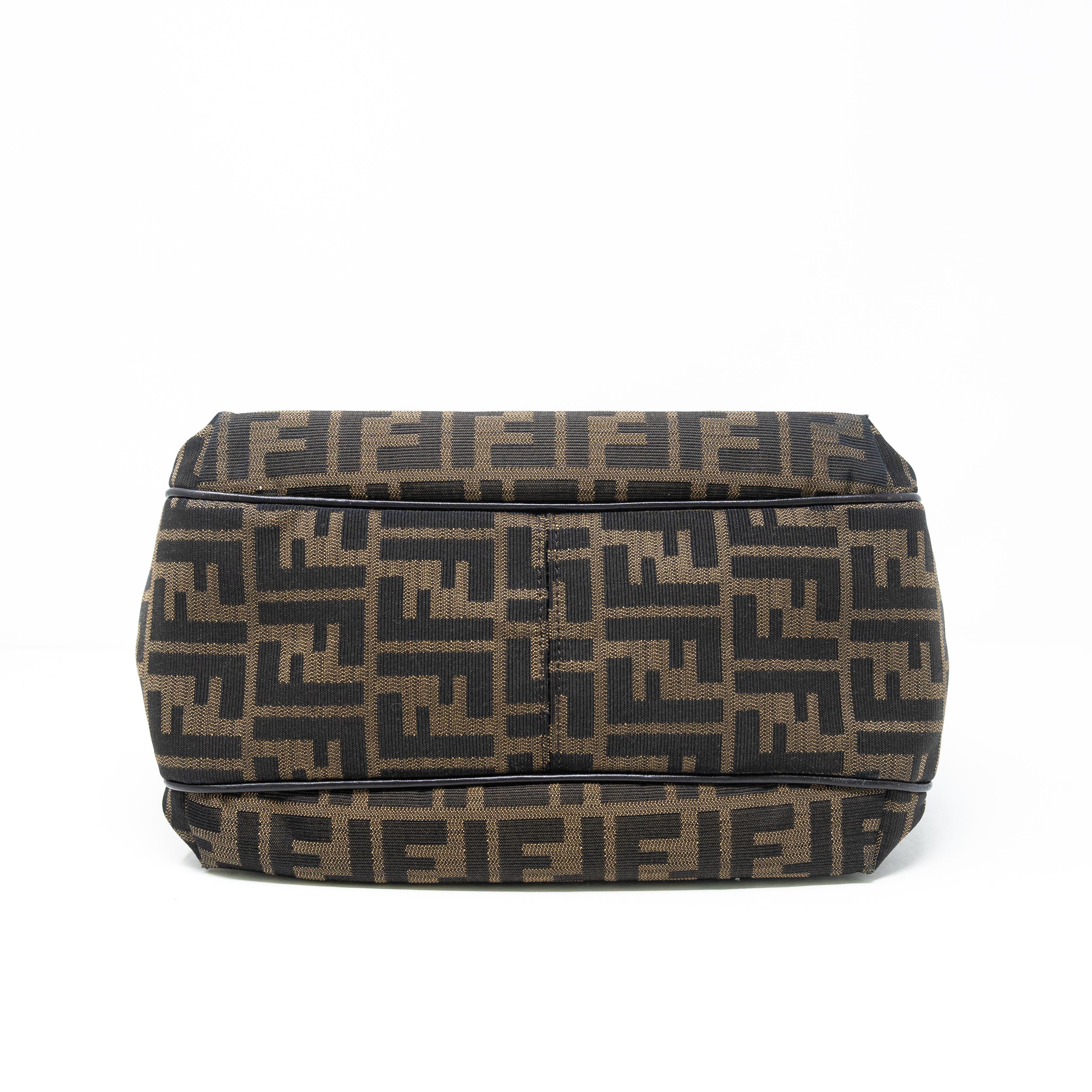 Fendi Zucca Print Brown Leather Shoulder Bag for Women - Stylish Designer Handbag Perfect for Work, Travel & Everyday Use