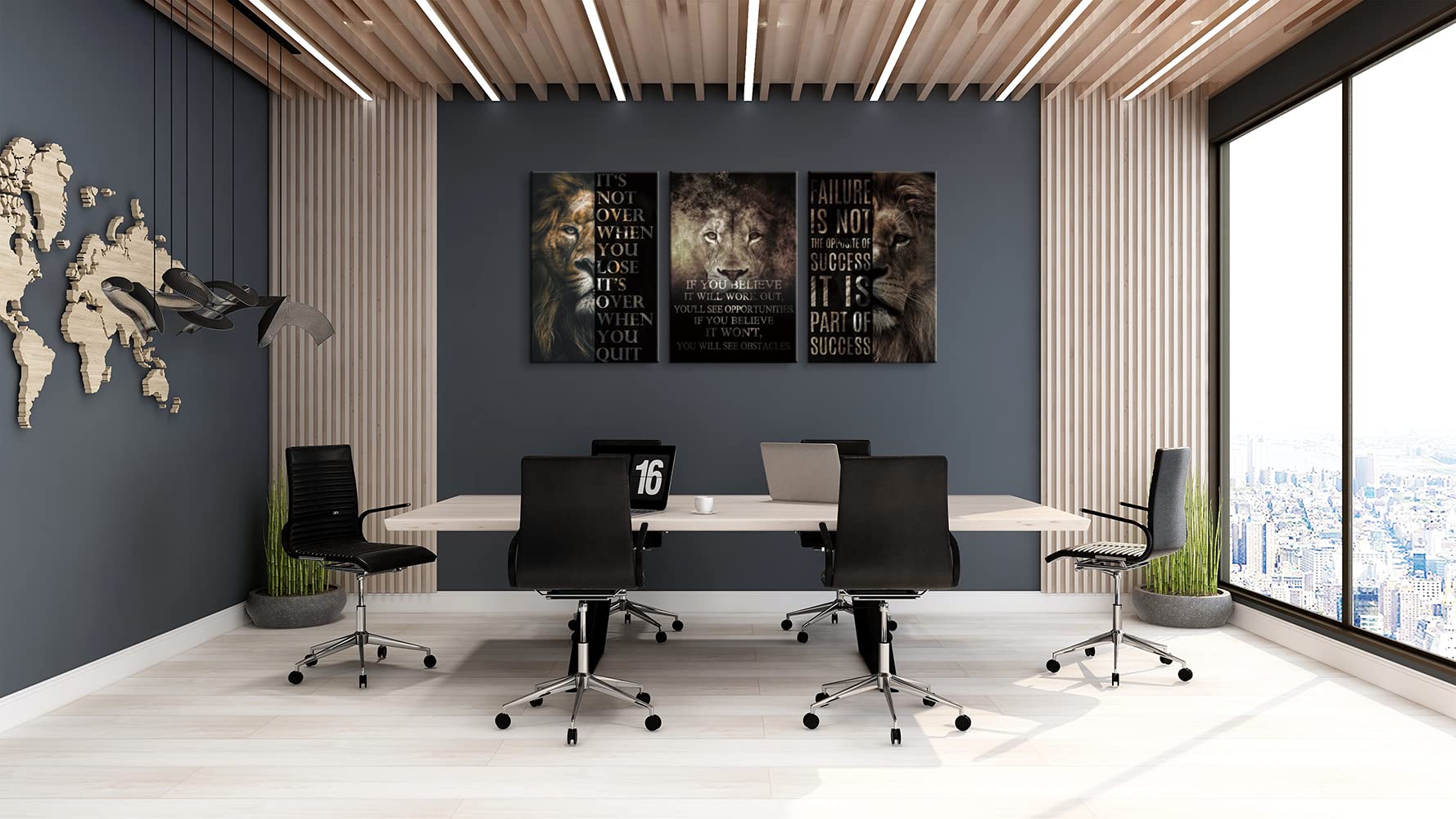 3-Piece Motivational Canvas Wall Art Set - Inspirational Lion Quotes for Entrepreneurs, Success & Positivity - Perfect for Home Office, Classroom & Office Decor - Easy to Hang (20''W x 28''H x 3)