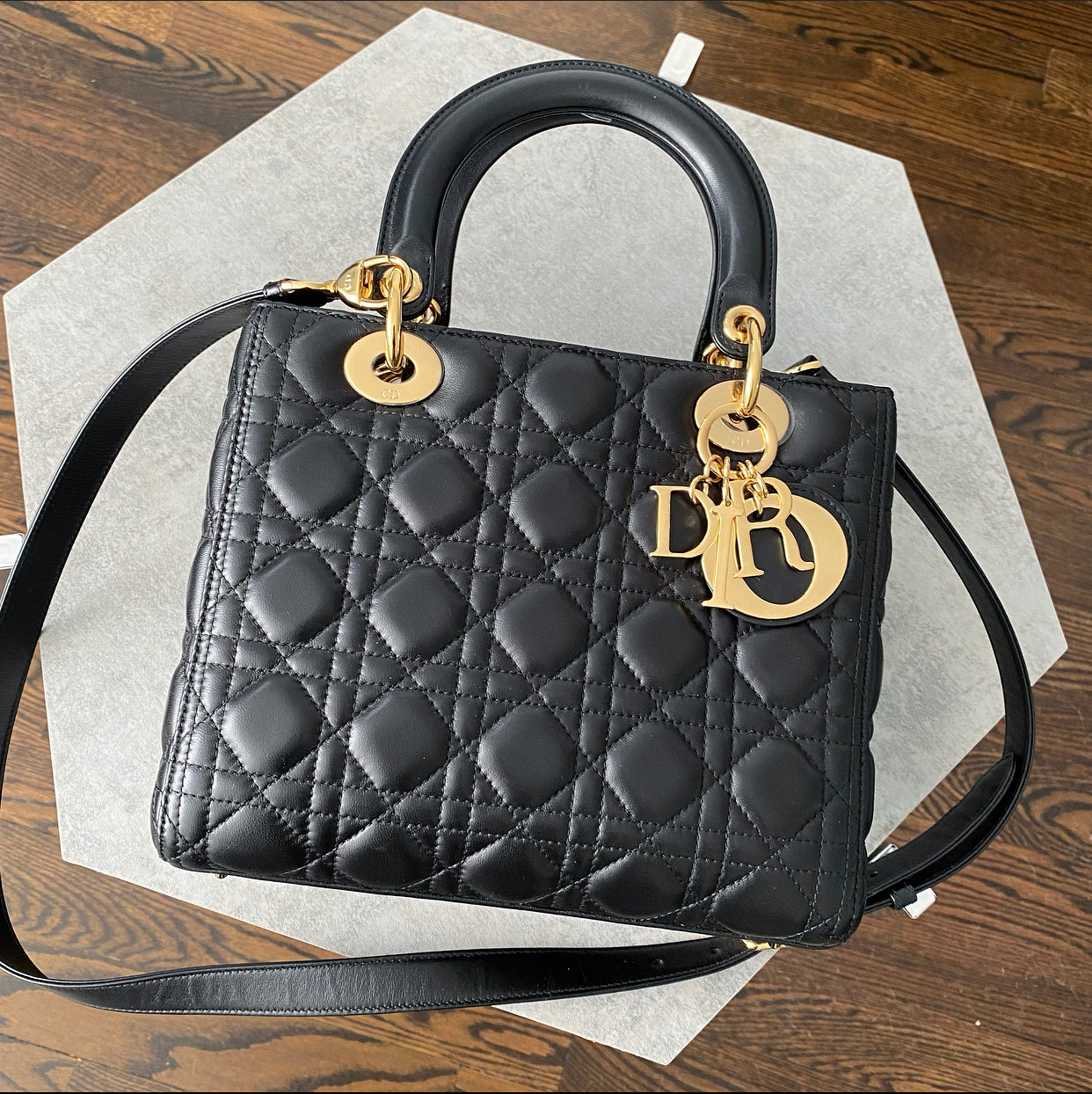 Dior Lady Dior Medium Handbag - Black Lambskin Leather with Cannage Stitch Crossbody Purse for Women | Perfect for Work, Date Night & Special Occasions