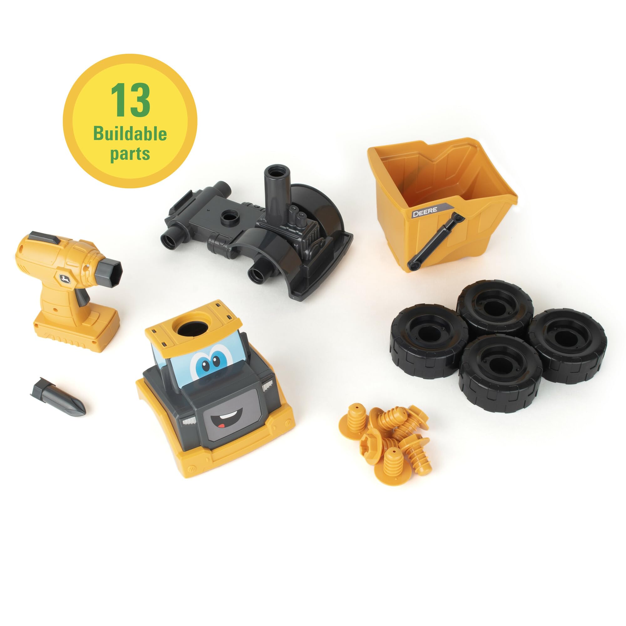 Build-A-Buddy John Deere Dump Truck Toy - STEM Building Take Apart Construction Truck with Toy Drill - AA Batteries Included - Yellow - Educational Toys for Kids Ages 18 Months+ - Perfect for Indoor Play and Learning