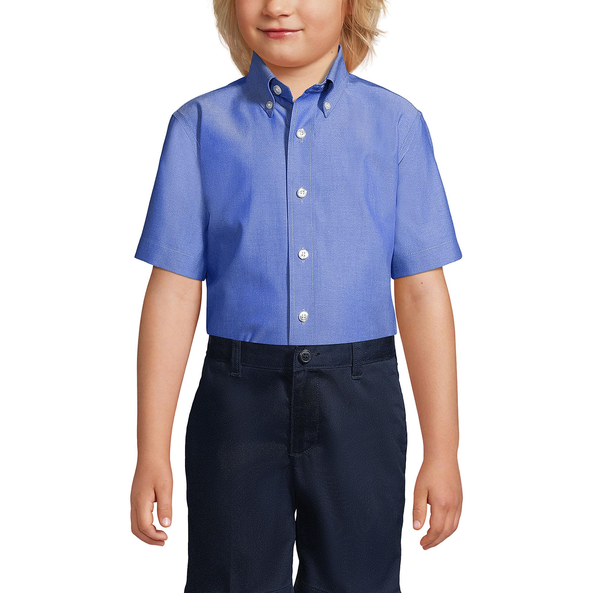 Lands' End Boys' No-Iron Pinpoint Short Sleeve Dress Shirt for School Uniforms - Comfortable & Wrinkle-Free for Everyday Classroom Wear