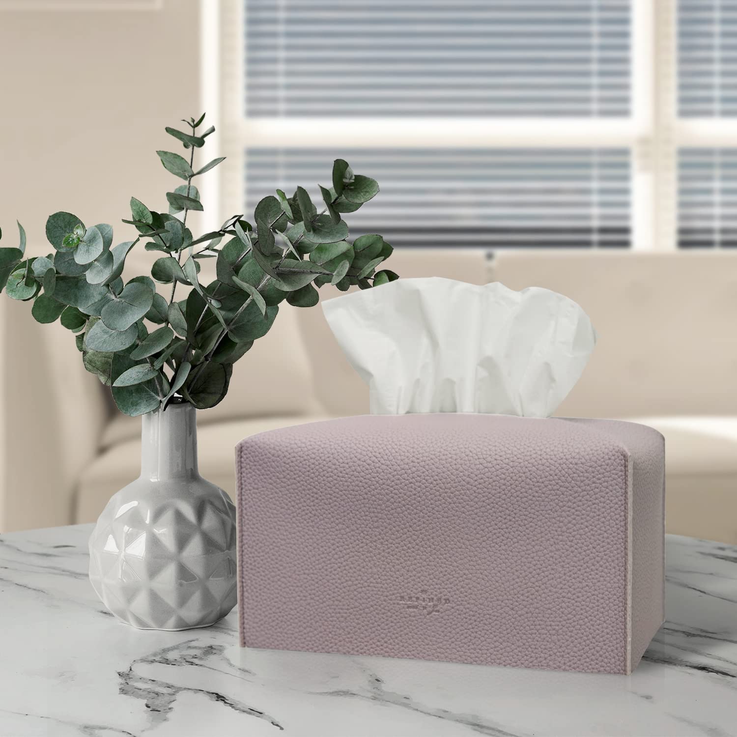 Carrotez Modern PU Leather Tissue Box Cover - Decorative Rectangular Tissue Box Holder for Bathroom, Vanity, Office Desk & Nightstand (9.5