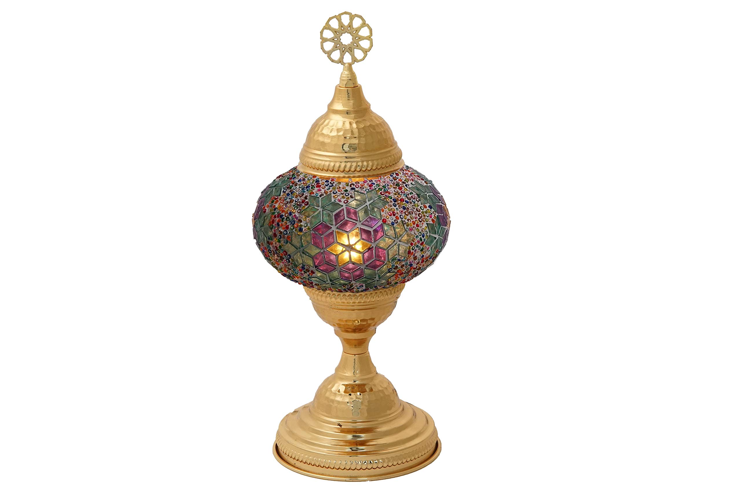 LaModaHome Handmade Turkish Moroccan Mosaic Glass Table Lamp with Decorative Golden Copper Fixture - Perfect for Bedroom, Living Room & Winter Garden Decor | Diphda Collection | Ambient Lighting for Cozy Nights & Boho Home Decor