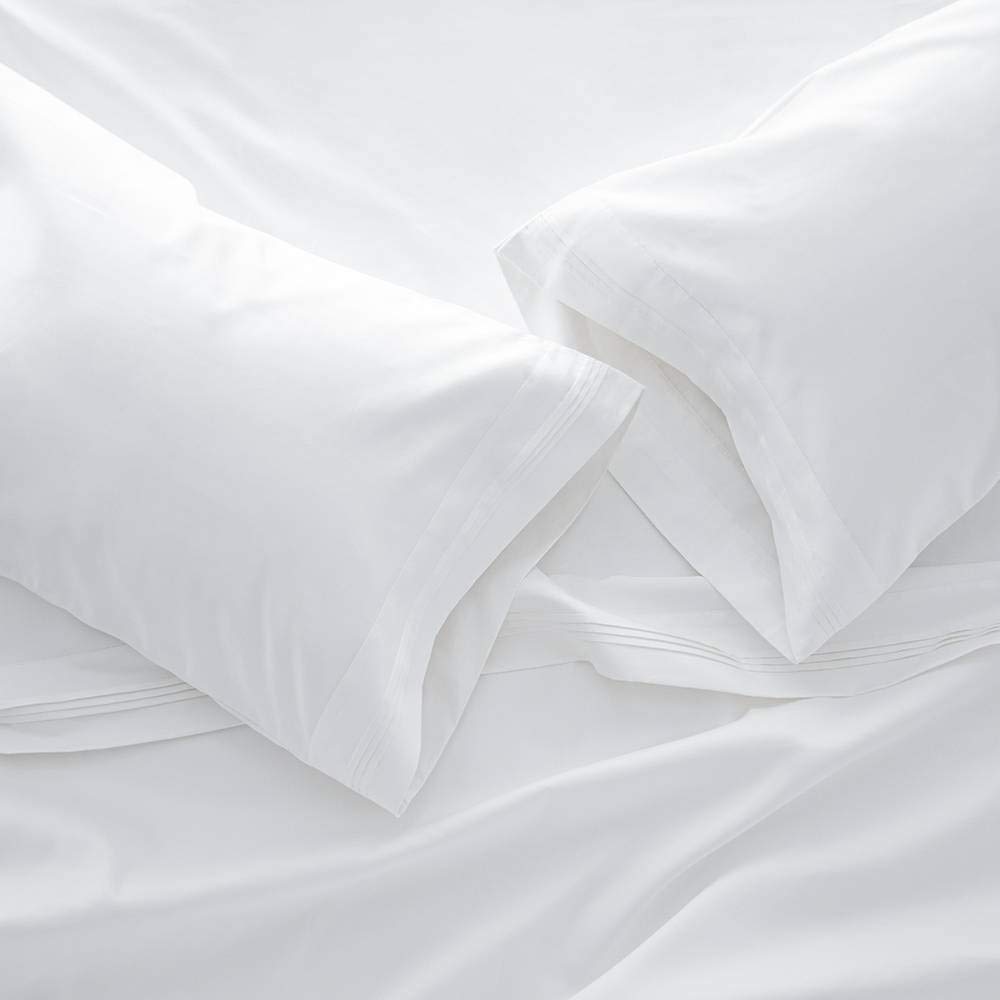 Luxury 400 Thread Count 100% Egyptian Cotton Bed Sheet Set - Twin Size Deep Pocket Fitted & Flat Sheet with Pillowcase - Soft & Breathable White Bedding for Ultimate Comfort - Perfect for Home, Hotel, and Guest Room Use
