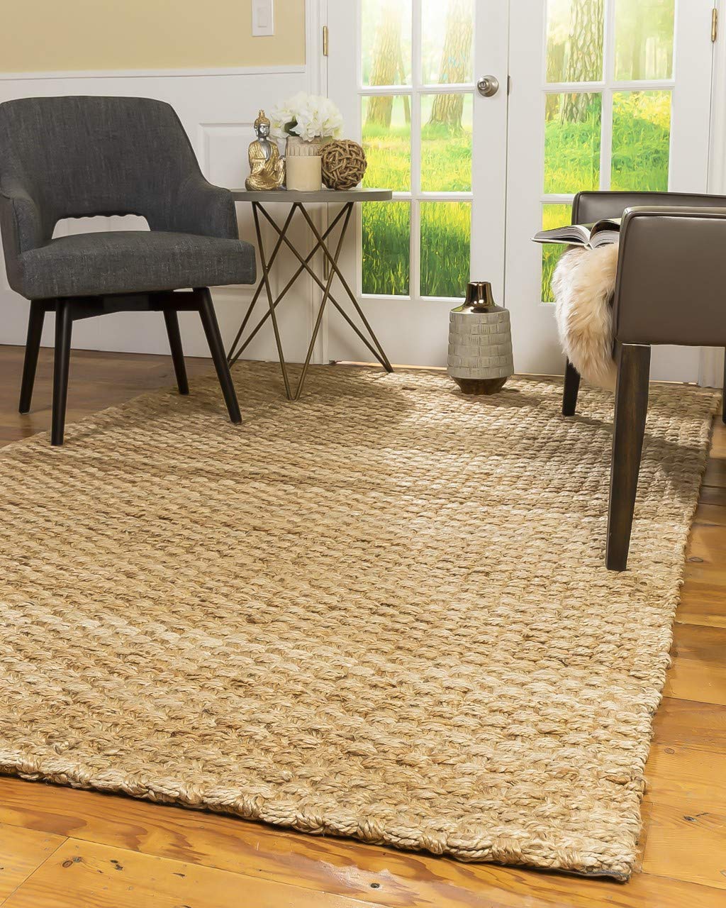 Handmade Reversible Basketweave Jute Rug 6'x9' - Natural Fiber Area Rug for Living Room, Bedroom & Dining Room - Eco-Friendly Beige Floor Mat - Perfect for Boho, Farmhouse & Coastal Decor