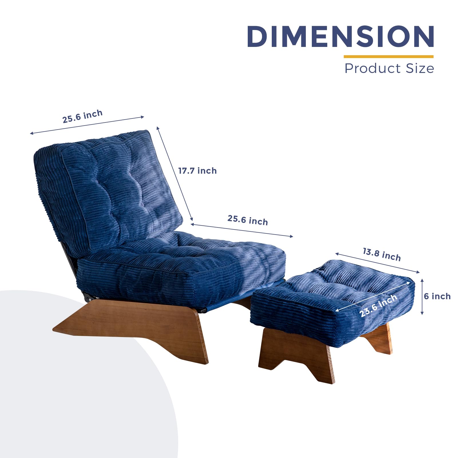 MAXYOYO Adjustable Accent Chair with Ottoman Set - Tufted Lounge Chair in Navy Blue for Living Room, Bedroom & Office - Comfortable Modern Furniture for Relaxing & Reading