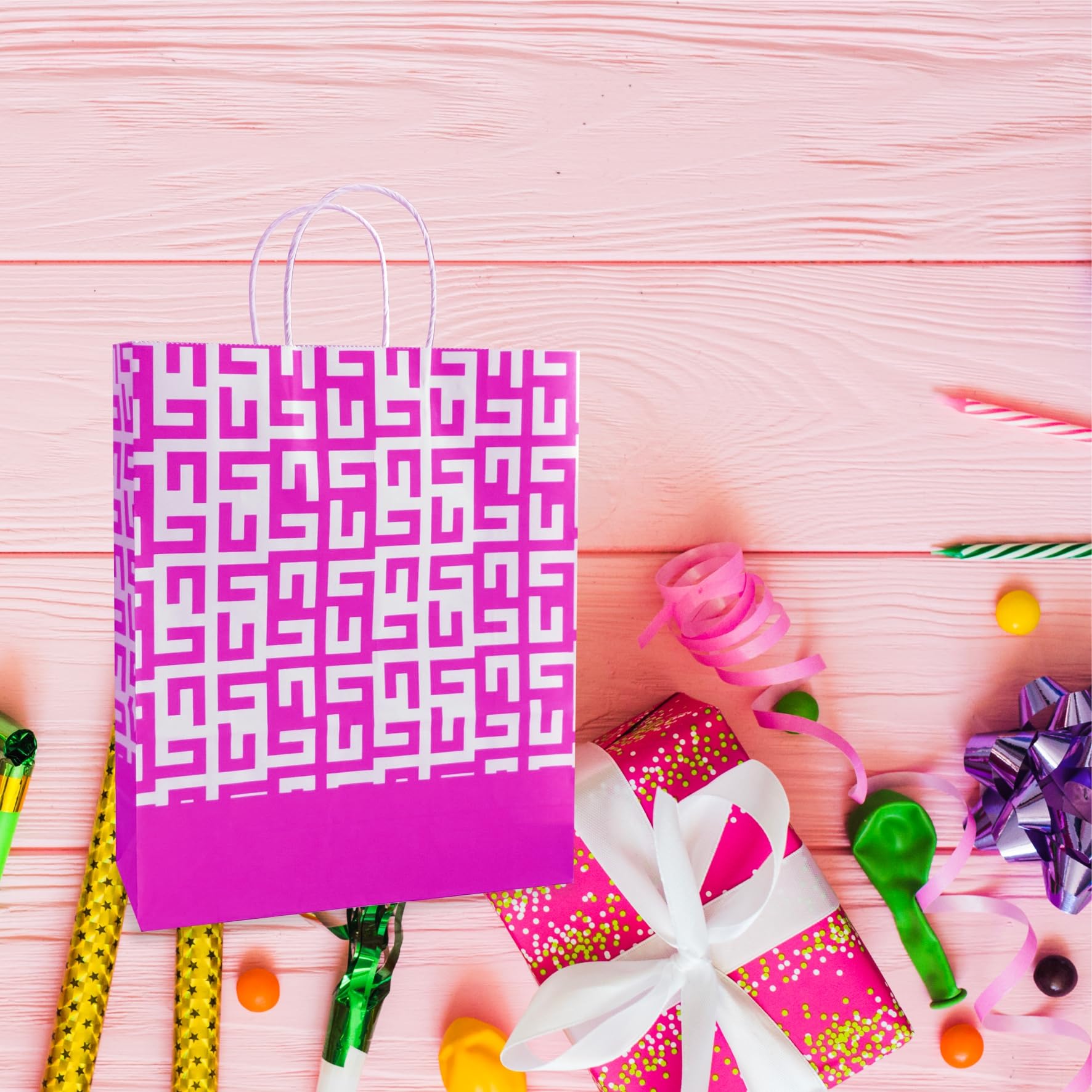 Eco-Friendly Pink Printed Paper Bags - 12 Pack Premium 90 GSM Gift Bags for Diwali, Weddings, Birthdays, Party Favors, Thank You Gifts | Perfect for Goodie Bags, Return Gifts & Special Occasions