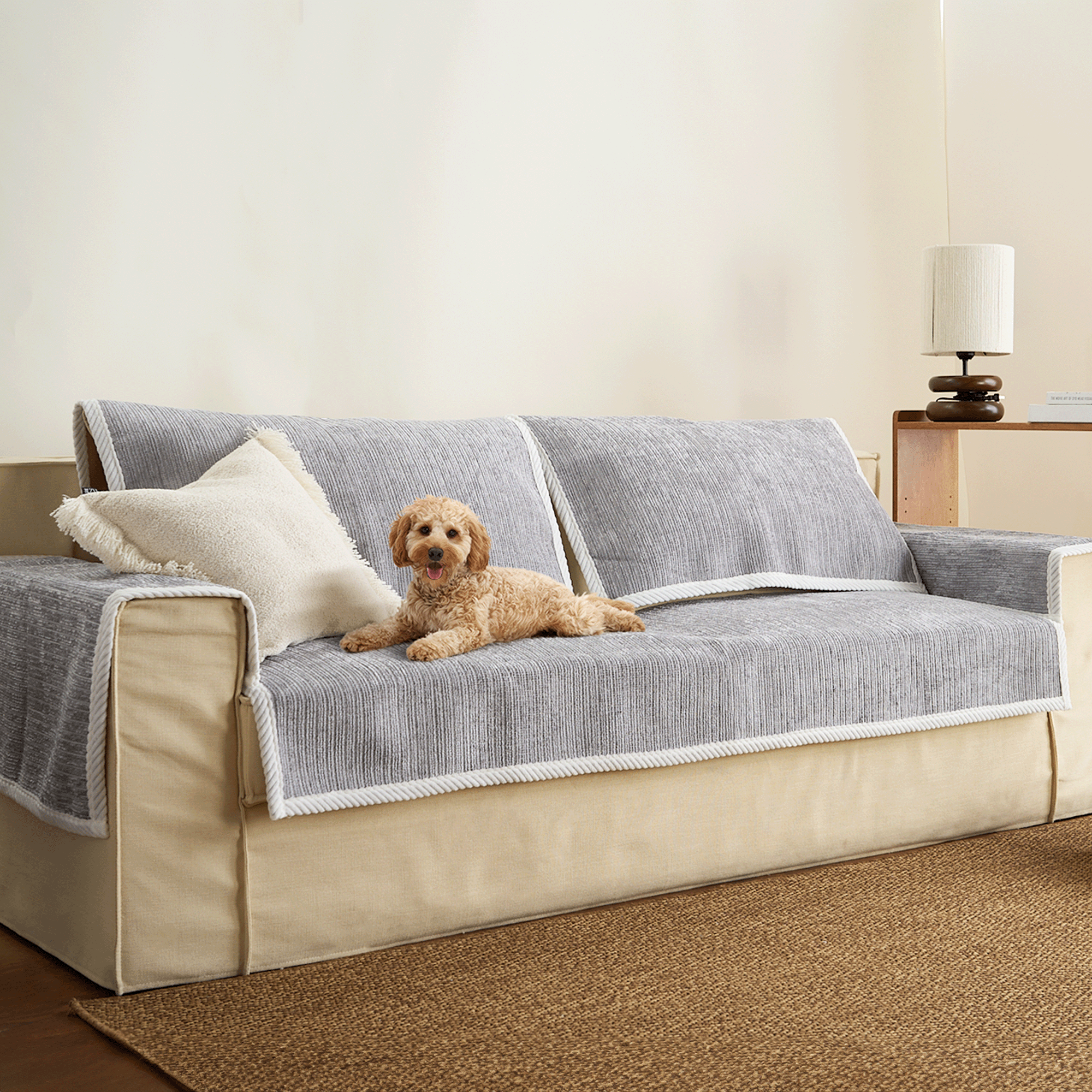 Soft Striped Chenille Sofa Cover - Stretchable Couch Slipcover for Living Room, Home Decor & Pet Protection