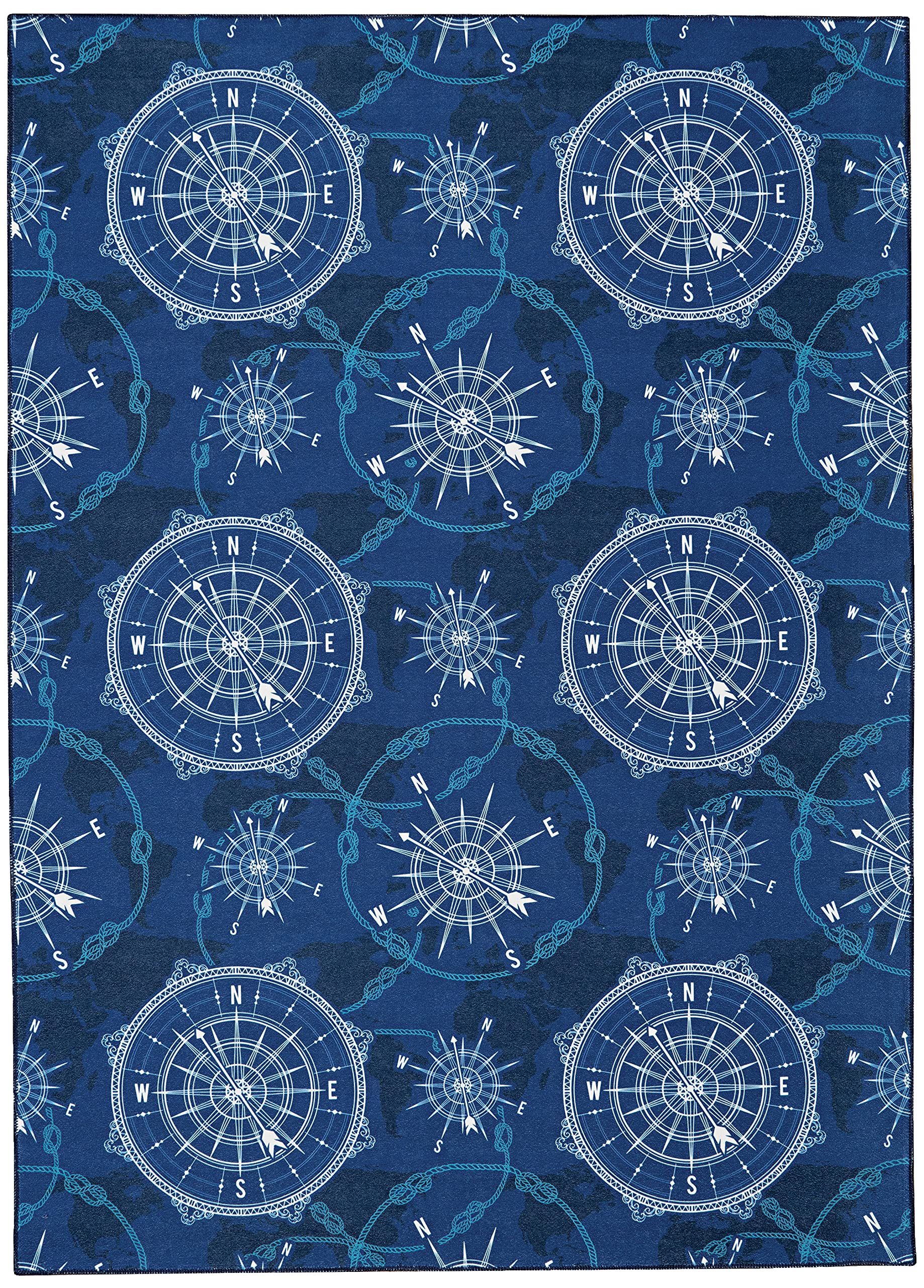 Linon The Anywhere Washable Rug - Velmer Blue & Ivory 5' x 7' Area Rug | Stain Resistant & Machine Washable | Perfect for Living Room, Bedroom, or Office Decor