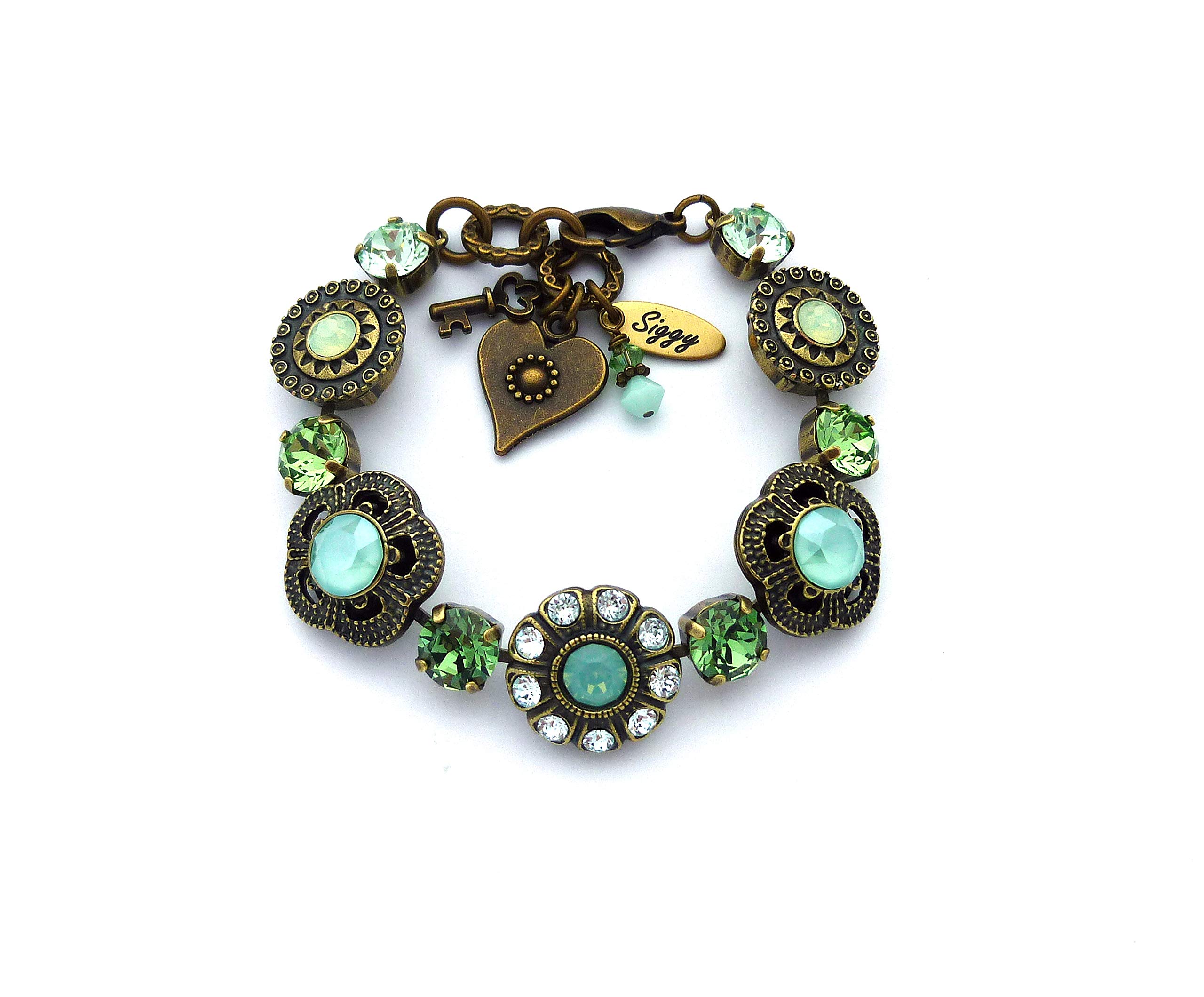 Austrian Crystal Bracelet with Mint Green Opals & Peridot - Elegant Fern Green Chrysolite Beaded Jewelry with Fancy Flower Clusters & Charms | Assorted Finishes | Perfect for Weddings, Parties & Gift Giving