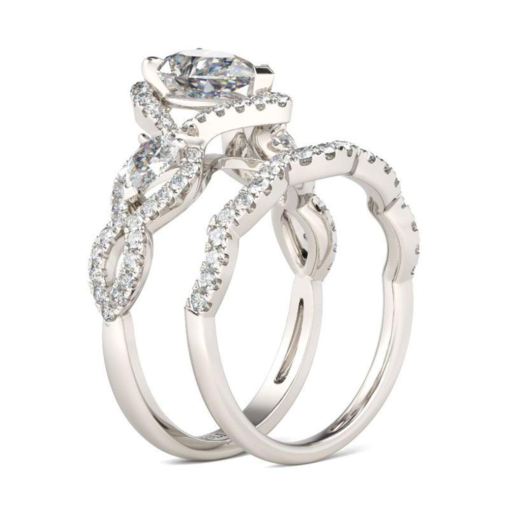 Jeulia 3 Carat Pear Cut Cubic Zirconia Wedding Ring Set - 925 Sterling Silver Three Stone Engagement Ring with Halo Twist Design for Women, Perfect for Anniversaries, Proposals & Special Occasions