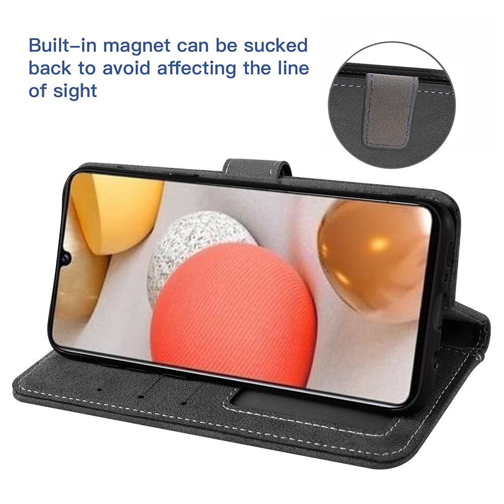 **ASUWISH Samsung Galaxy A42 5G Wallet Case with Tempered Glass Screen Protector - Flip Cover with Credit Card Holder & Stand - Compatible with Galaxy A42 5G/4G (2021) - Perfect for Work, Travel & Daily Use - Black**