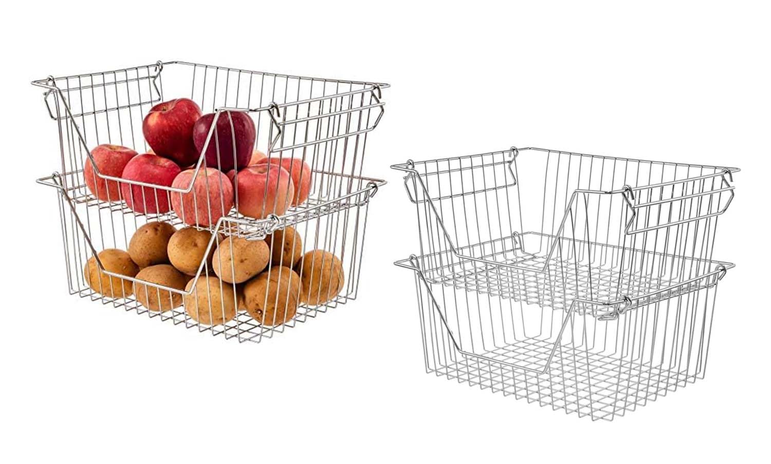 Stackable Chrome Wire Metal Baskets for Pantry, Freezer & Kitchen Organization - 4-Piece Set for Fruits, Vegetables & Food Storage | Perfect for Home, Office & Restaurant Use