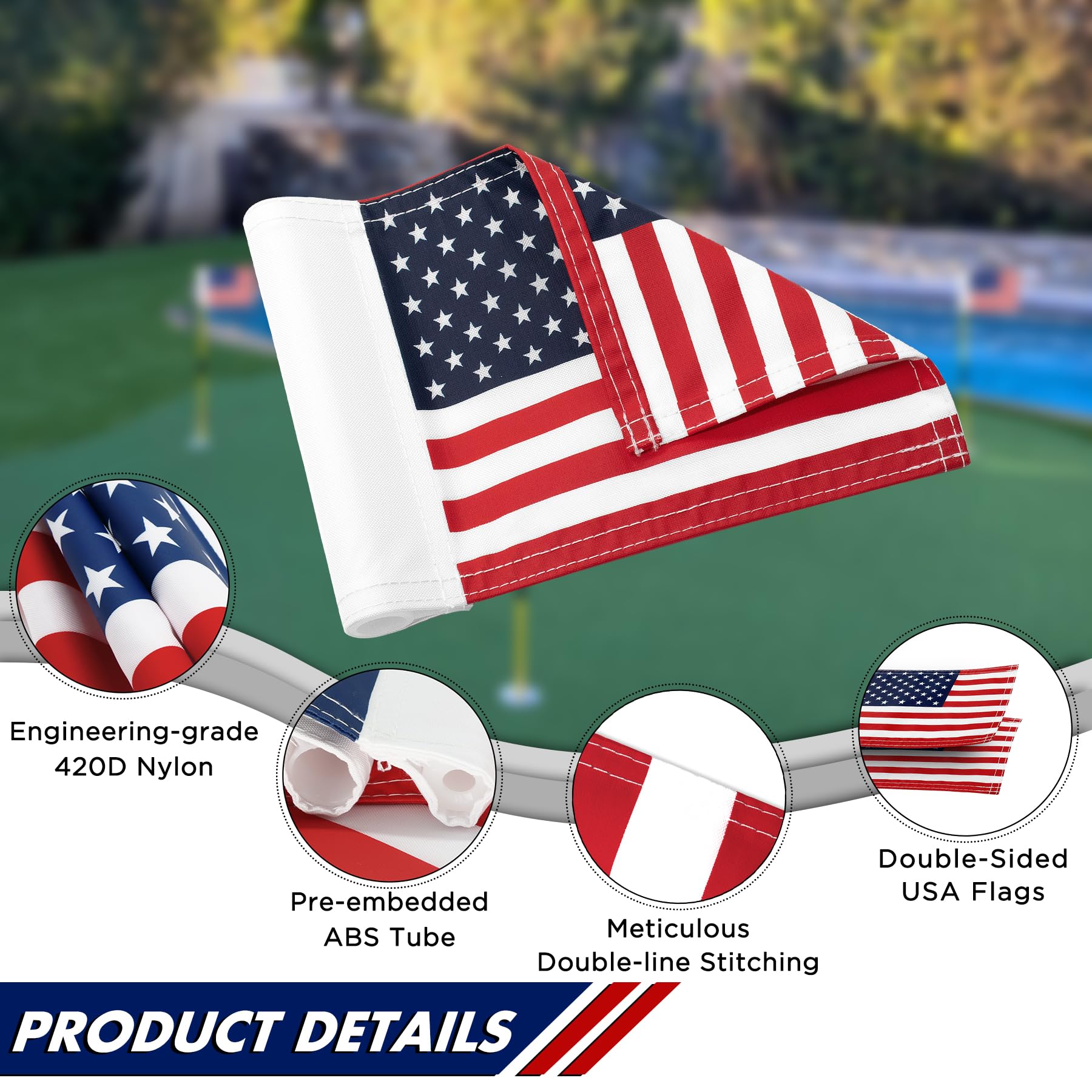 KINGTOP Golf Flagstick Mini - 3ft Practice Putting Green Flags for Yard, Golf Pin Flag & Hole Cup Combo Kit with Fiberglass Portable 2-Section Design & Double-Sided American Flag - Perfect for Backyard Golf Practice, Training Drills & Outdoor Games