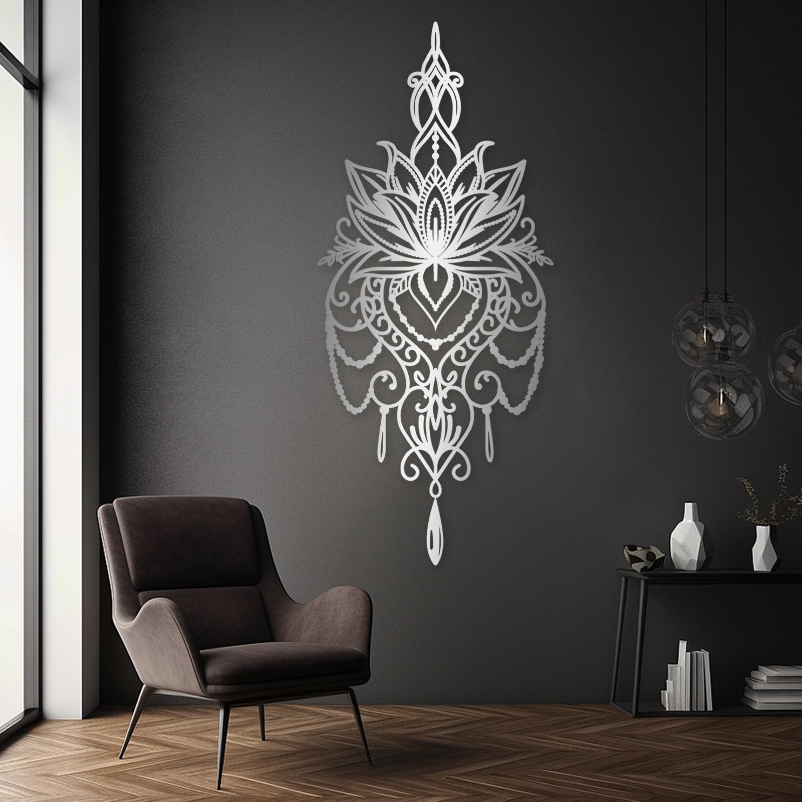 OSTCAL Black Metal Mandala Wall Art Decor - 48x21in (122x53cm) Spiritual Yoga Meditation Wall Hanging for Living Room, Bedroom & Studio - Handcrafted Metal Flower Design for Boho Home Decor