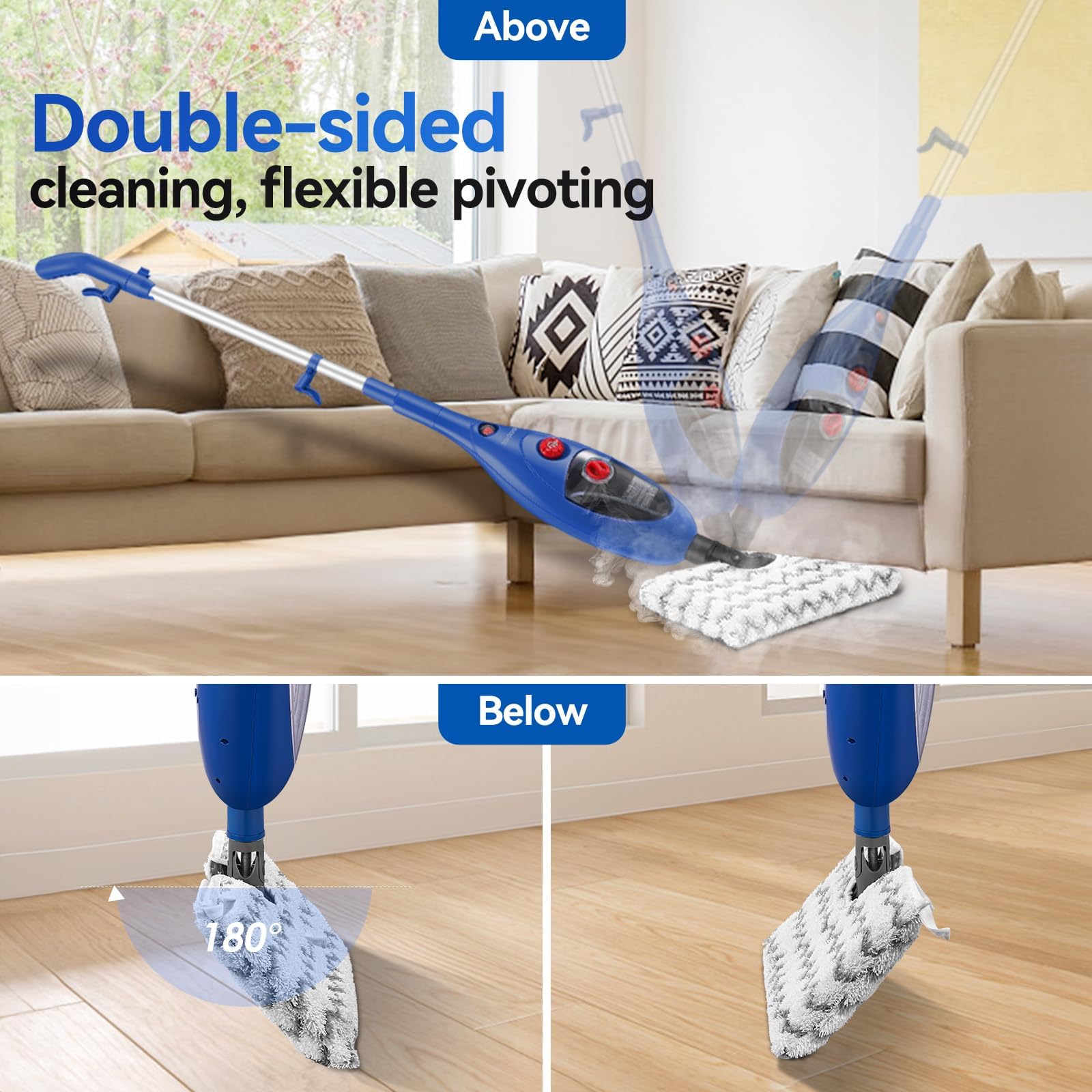 MOOLAN 10-in-1 Multipurpose Steam Mop Cleaner - Detachable Handheld Steamer for Hardwood Floors, Tile, Laminate, Windows & Walls - Perfect for Whole Home Deep Cleaning & Sanitizing