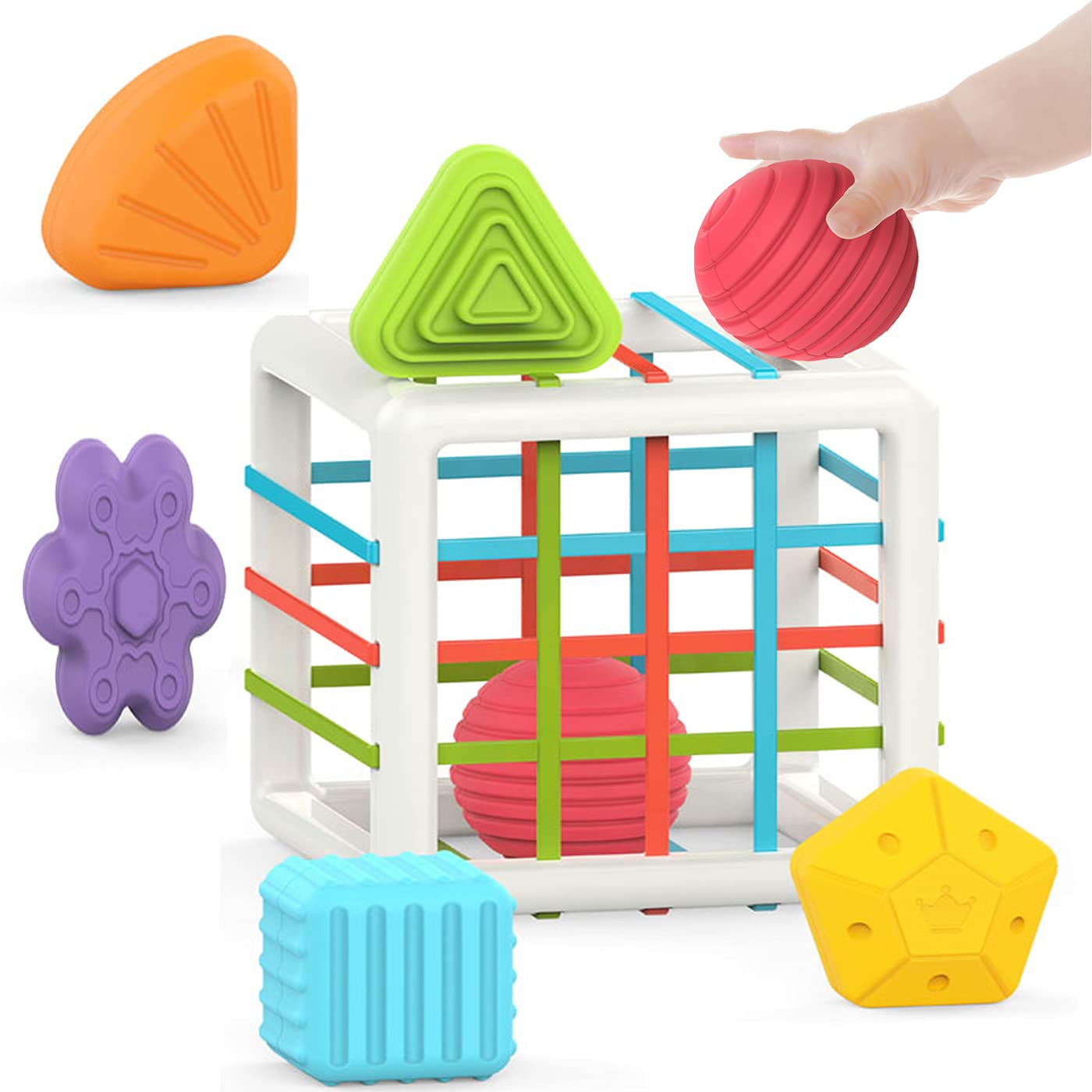 Montessori Toys for 1 Year Old - Baby Sensory Shape Sorter Cube with 6 Colorful Blocks | Early Learning Developmental Toys for Boys & Girls Ages 6-18 Months | Easter Gifts, Toddler Educational Play for Home & Daycare