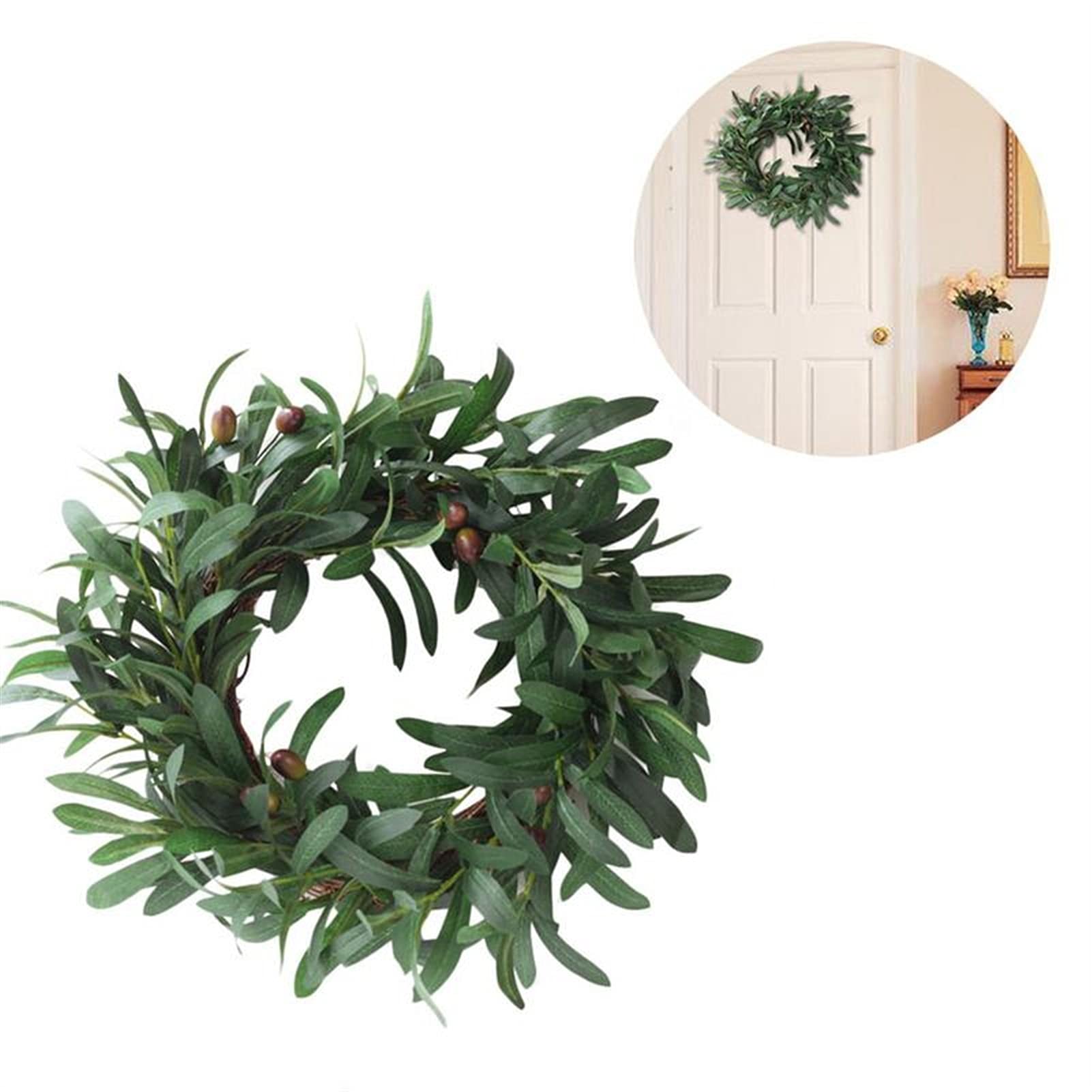 45CM Artificial Olive Leaf Wreath - Fall Wall Hanging Decor for Door, Window, Wedding & Christmas | Peace Garland Home Ornament with Olive Branches - Perfect for Seasonal, Holiday and Home Decorating