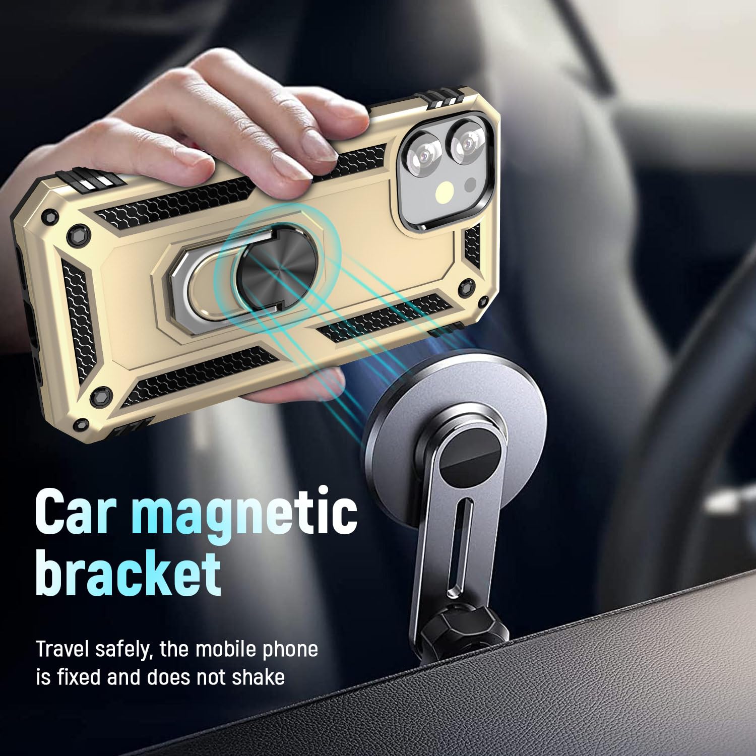 Premium ADDIT iPhone 12 Mini Case with Ring Holder Stand - Military Grade Heavy Duty Protection, Magnetic Car Mount Compatible (Gold) - Perfect for Daily Use, Travel & Hands-Free Convenience