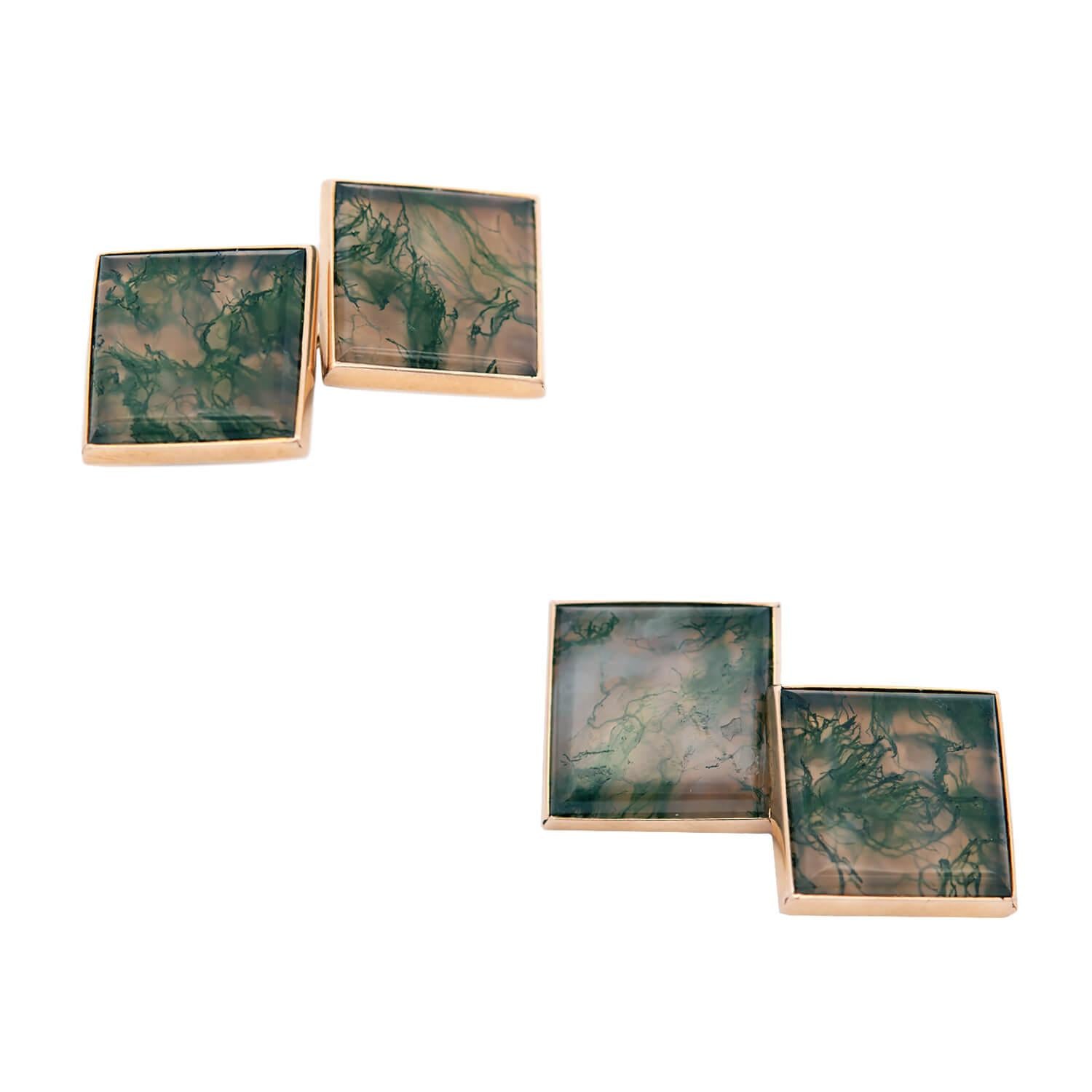 Victorian Style 14k Gold Moss Agate Cufflinks for Men - Elegant Vintage Jewelry Gift for Weddings, Formal Events & Business Occasions