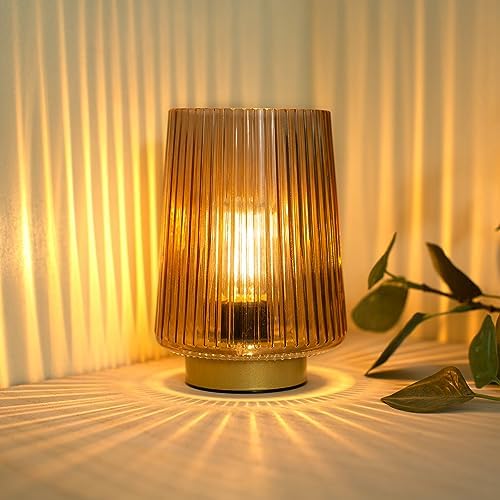 Battery Operated Lamp with Timer - Cordless LED Table Lamp for Bedroom, Living Room, Bathroom & Shelf Decor - Amber Night Light for Reading, Relaxation & Emergency Power Outages
