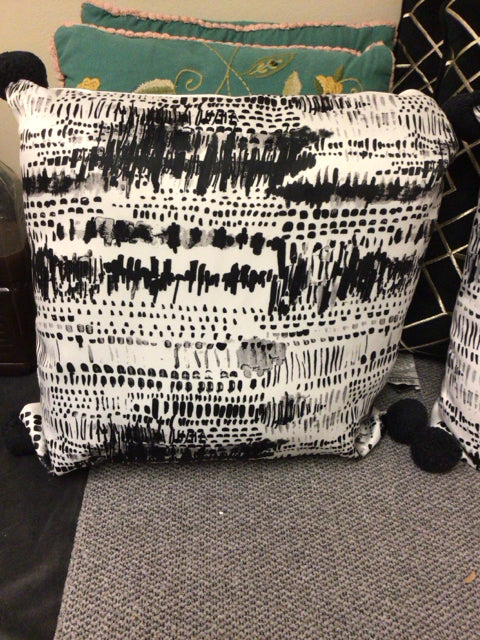 Pier 1 Black & White Decorative Throw Pillow with Elegant Pouf Tassels - Perfect for Sofa, Bed & Home Decor