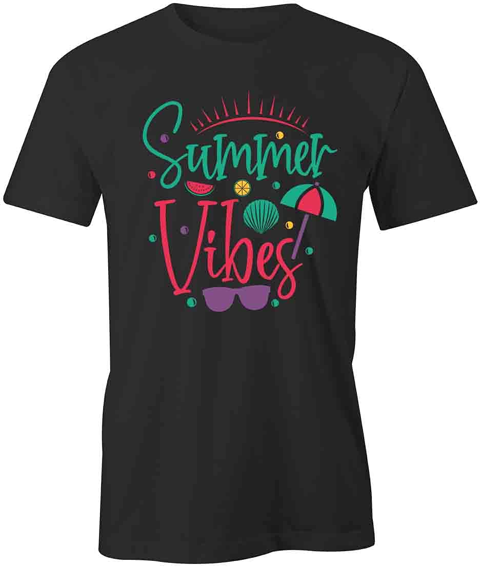 Summer Vibes Graphic T-Shirt for Men & Women | Trendy Printed Cotton Tee in Black | Perfect for Beach Vacations, Music Festivals & Casual Outings