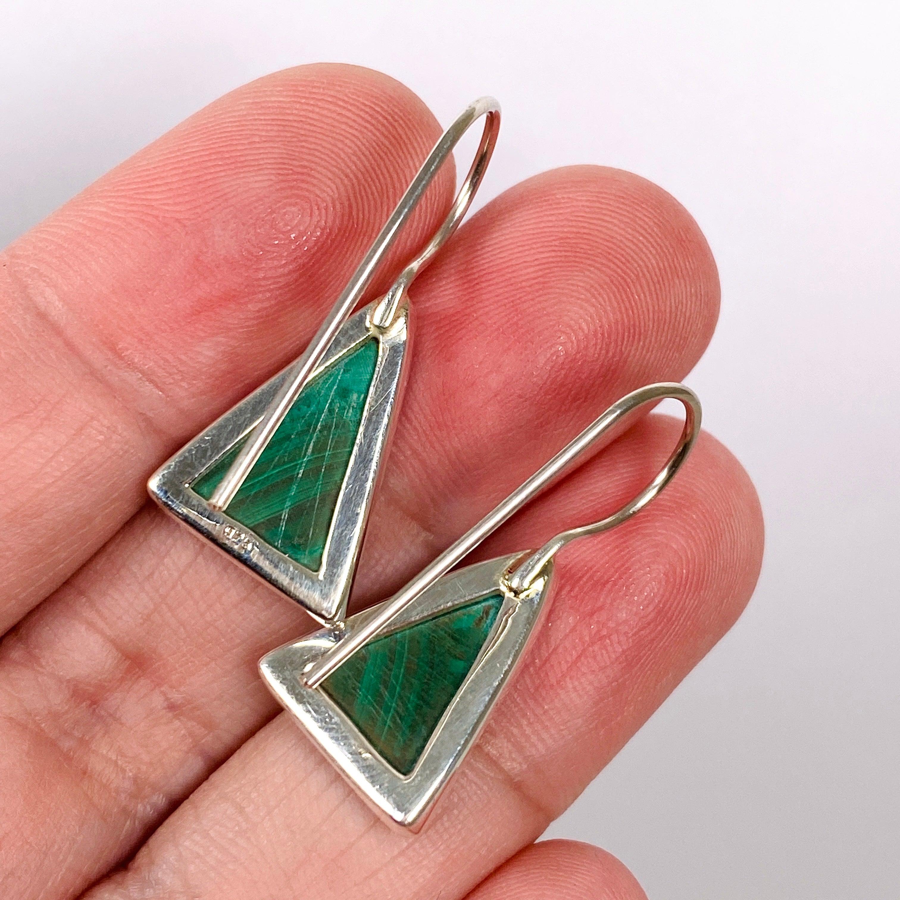 Malachite Triangle Hook Earrings for Women - Dangle Drop Earrings for Daily Wear, Party & Special Occasions - KEGJ1342