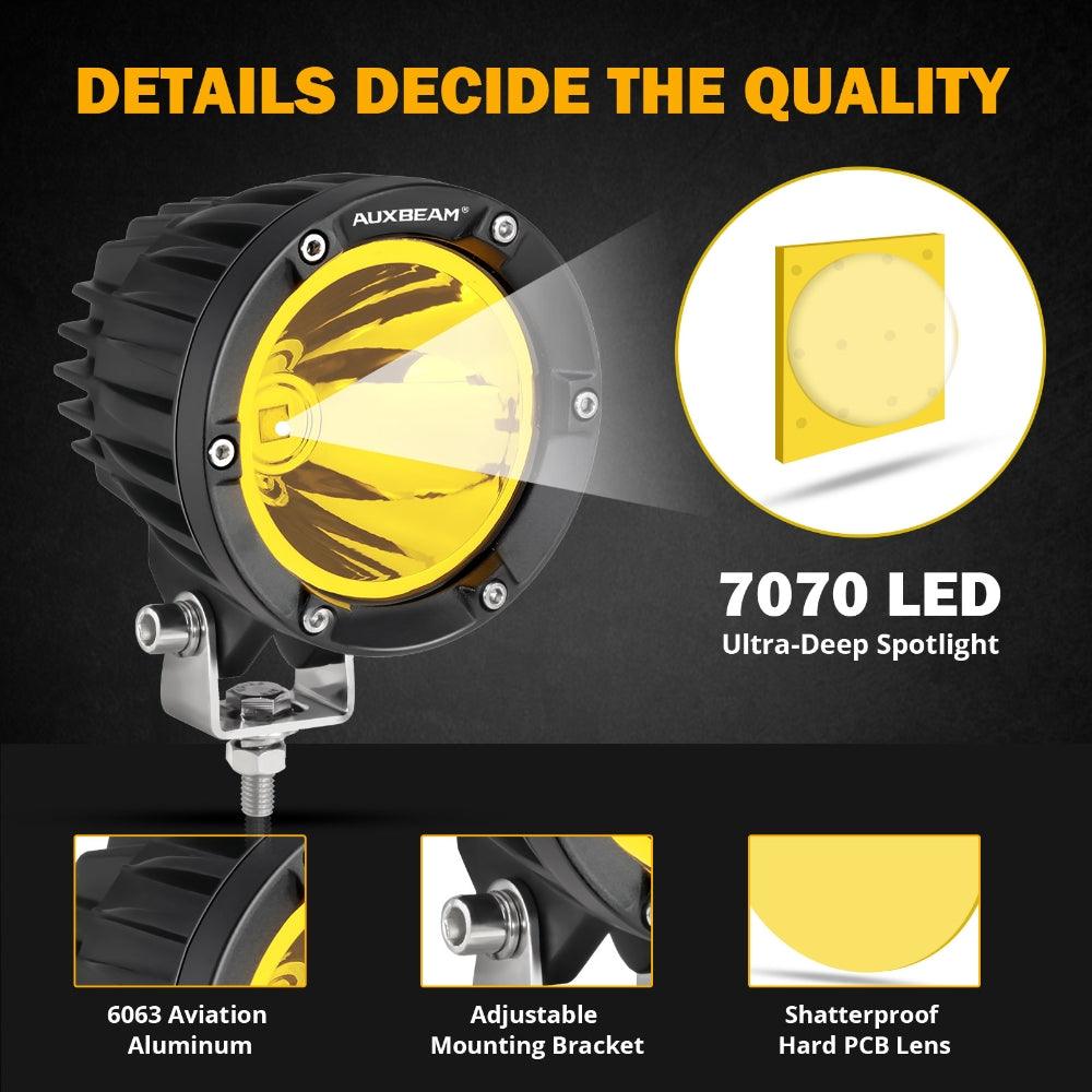4 Inch 100W Round LED Pods - C4 Series Amber Spot Driving Lights for Off-Road Trucks, ATVs & UTVs - Waterproof Fog Lights for Night Adventure & Work Sites