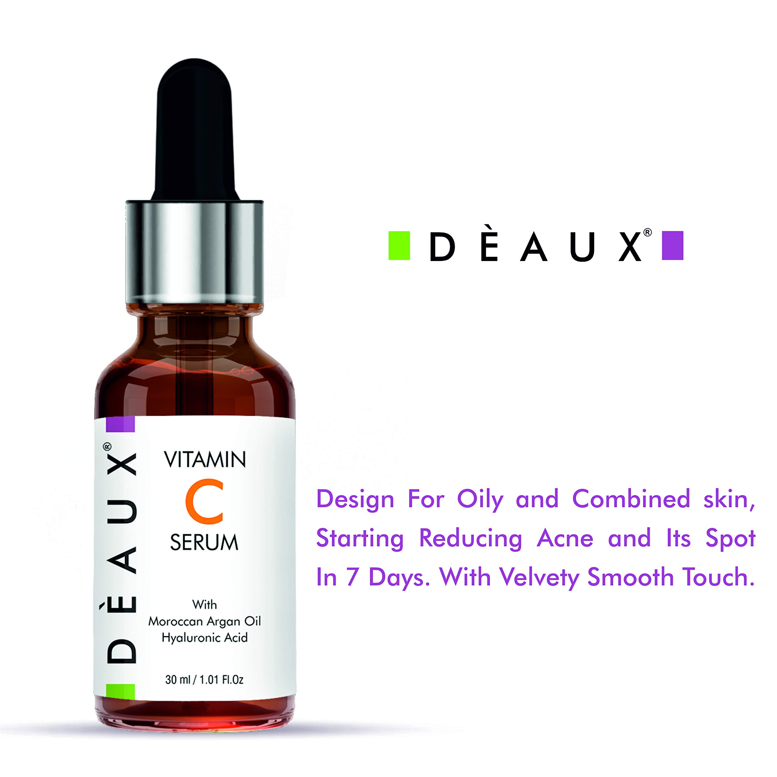 DEAUX Japan Vitamin C Brightening Serum with Moroccan Argan Oil & Hyaluronic Acid - 30ml for Acne, Dark Spots & Hyperpigmentation | Anti-Aging Face Treatment for Glowing Skin | Day & Night Skincare Routine