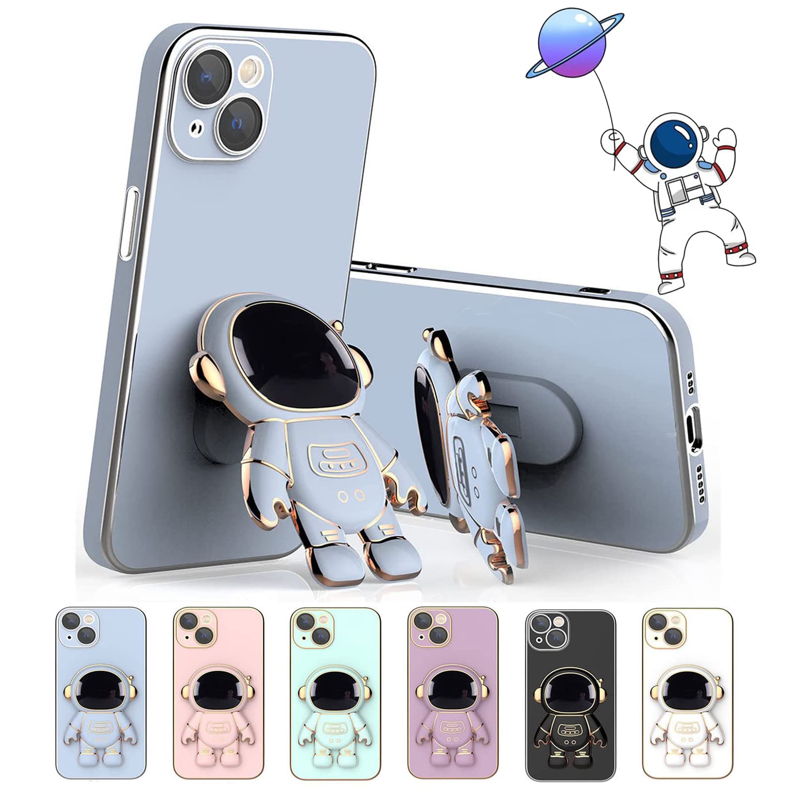 Astronaut Hidden Stand Phone Case for iPhone 12 Pro Max - Shockproof Protective Cover with Built-in Stand & Lens Protector (Blue) - Perfect for Space Enthusiasts, Travel & Daily Use