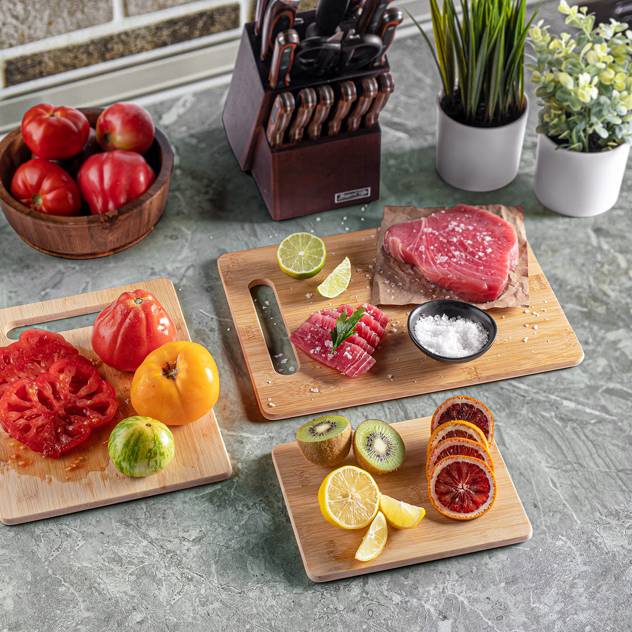 Premium Bamboo Cutting Board Set of 4 - Eco-Friendly Wooden Kitchen Chopping Boards with Juice Grooves - Perfect for Meat, Cheese, Vegetables & Charcuterie - Ideal for Food Prep, Butcher Block & Entertaining