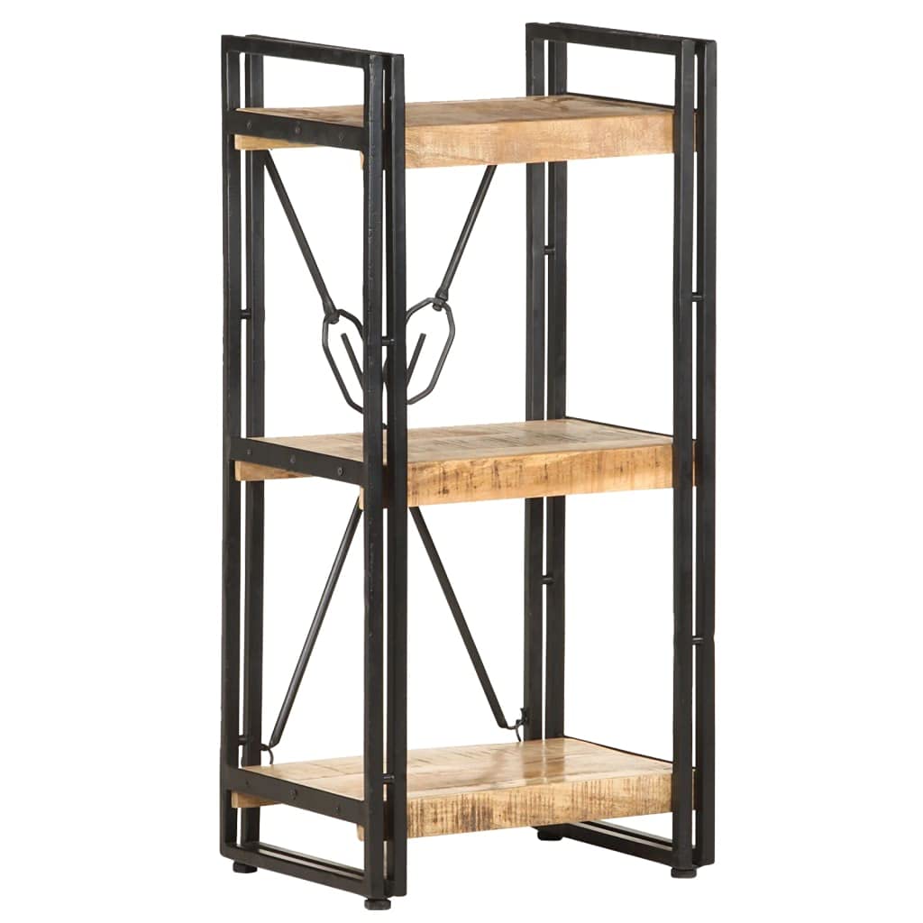 3-Tier Industrial Rustic Bookshelf - Solid Mango Wood Modern Bookcase with Storage | Standing Display Shelf for Living Room, Bedroom, Office & Study | Perfect for Home Decor, Book Organization & Displaying Collectibles