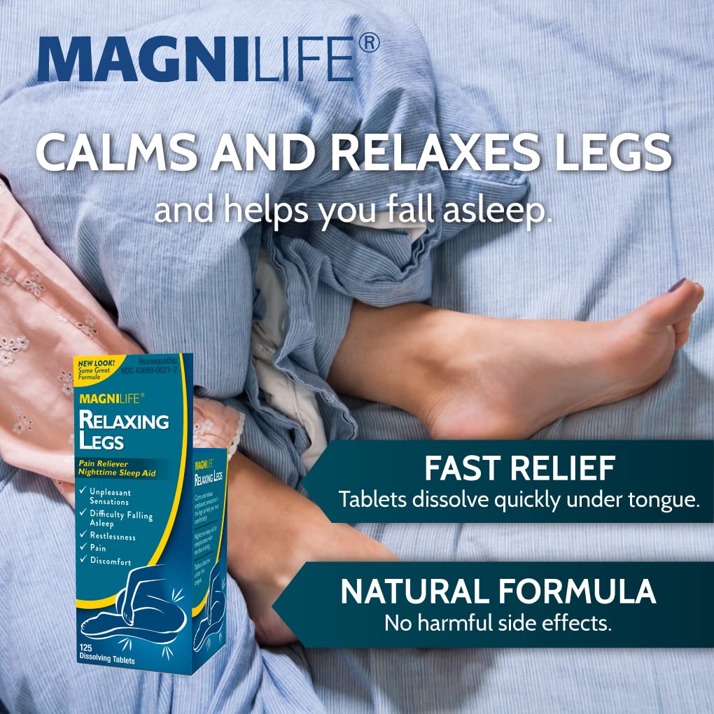 MagniLife Relaxing Legs - Natural Sleep Aid & Pain Relief Tablets | Calms Leg Jerks, Restlessness & Discomfort | 125 Fast-Dissolving Tablets for Better Sleep & Nighttime Comfort