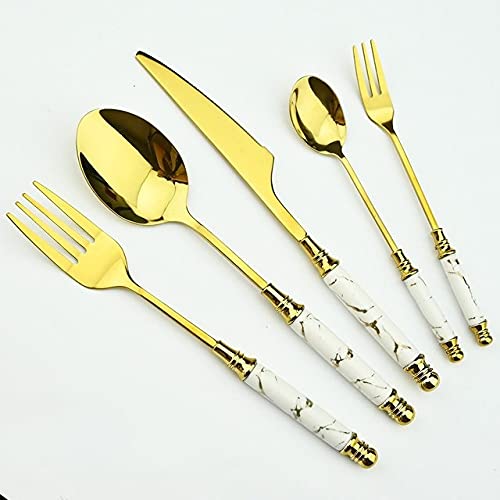 Premium 20-Piece Silverware Flatware Set - Stainless Steel Dinner Knife, Fork & Spoon with Ceramic Handle - Elegant Green Gold Cutlery Set - Dishwasher Safe Tableware for Everyday Dining & Special Occasions (Color: 5Pcs4Set White)