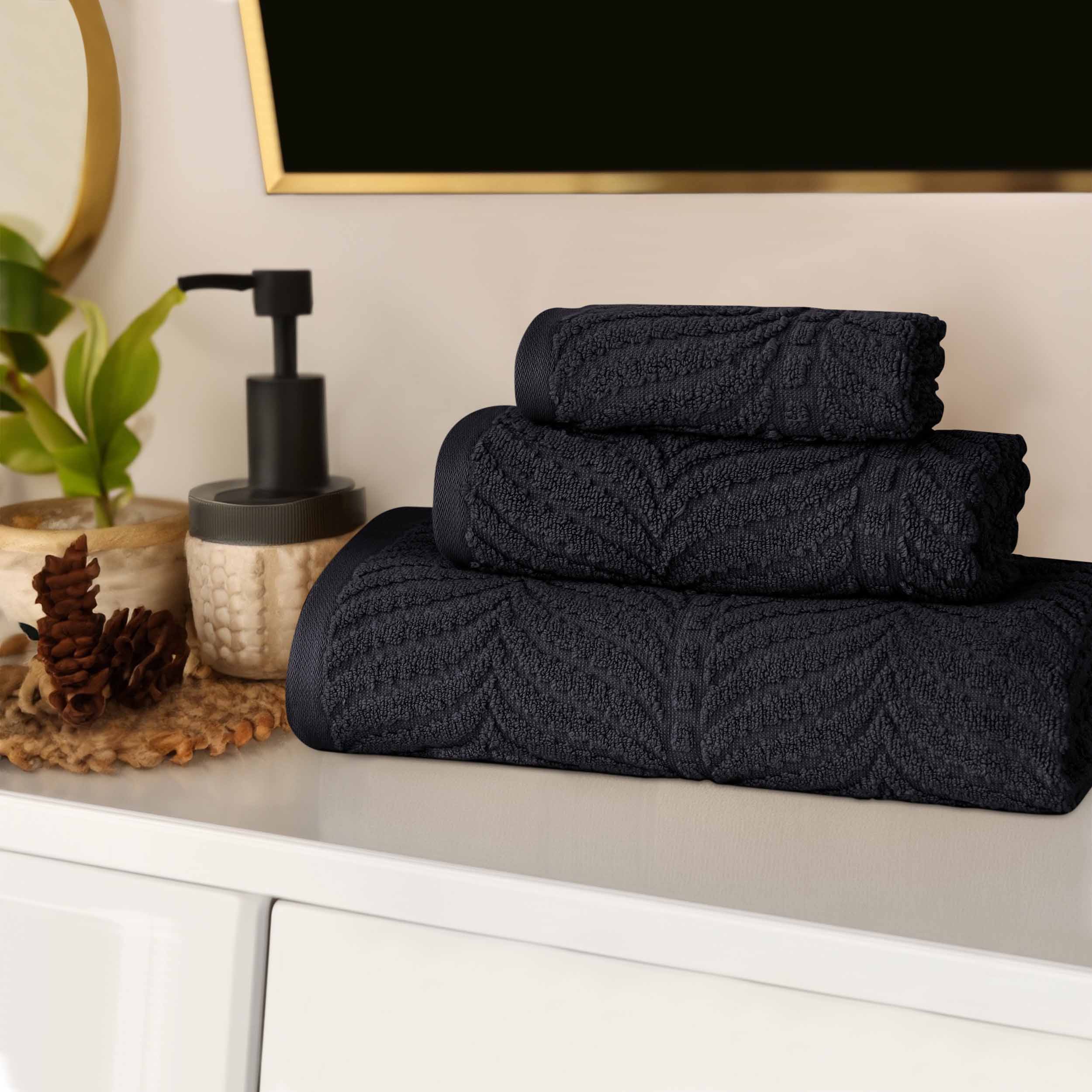 Premium Zero Twist Cotton Jacquard Towel Set - 3 Piece Luxury Bath Towels with Elegant Chevron Pattern for Spa, Bathroom & Guest Use