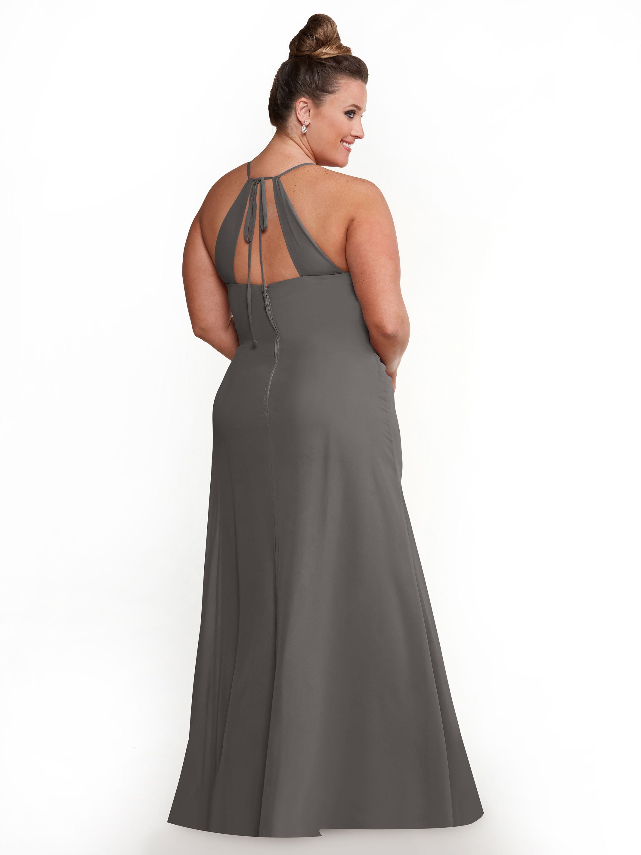 Elegant A-Line Chiffon Bridesmaid Dress with Keyhole Halter Neckline - Perfect for Weddings, Formal Events & Special Occasions
