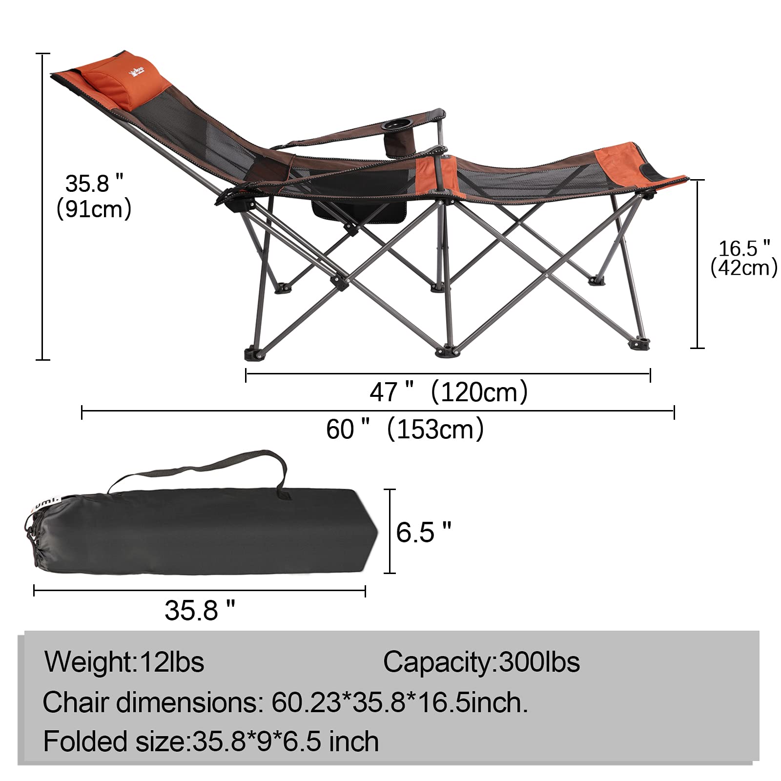 Apollo Walker 6-Legged Reclining Camping Chair for Adults - Adjustable 90°-130° Beach Chair with Footrest, Detachable Pillow & Carry Bag - Perfect for Outdoor Camping, Beach Relaxation, Backyard Lounging & Picnics (Grey)