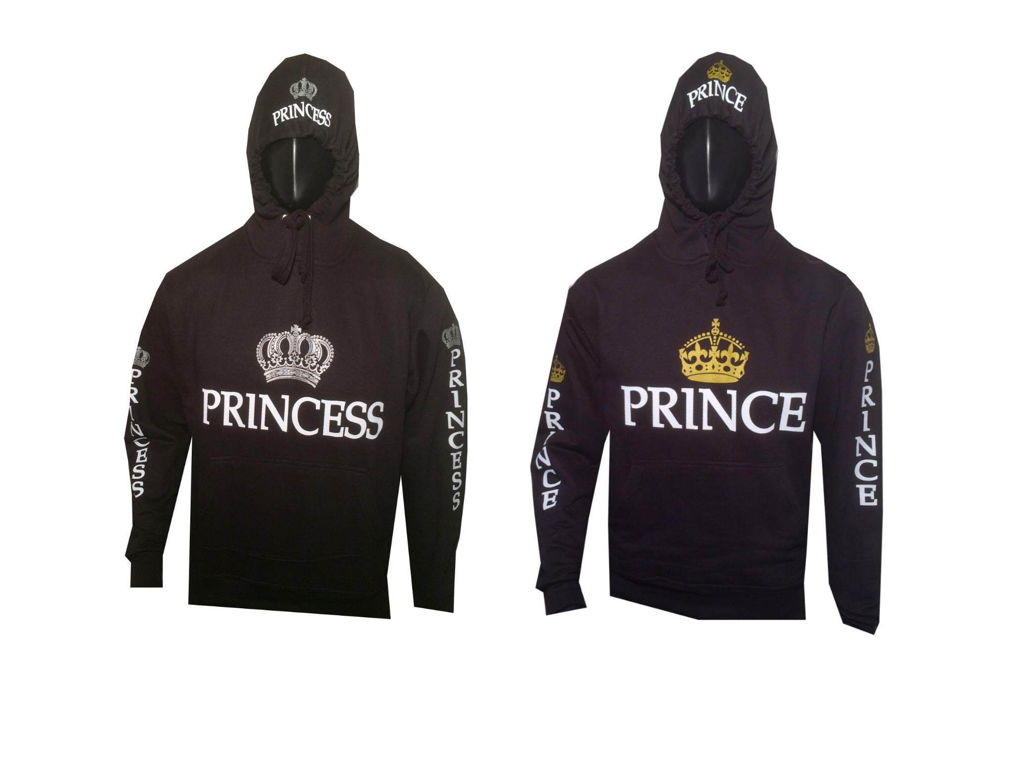 Jon Lauren Prince and Princess Matching Hooded Sweatshirts - Couple Family Twin Hoodies for Christmas Valentine's Day Gifts & Photo Shoots