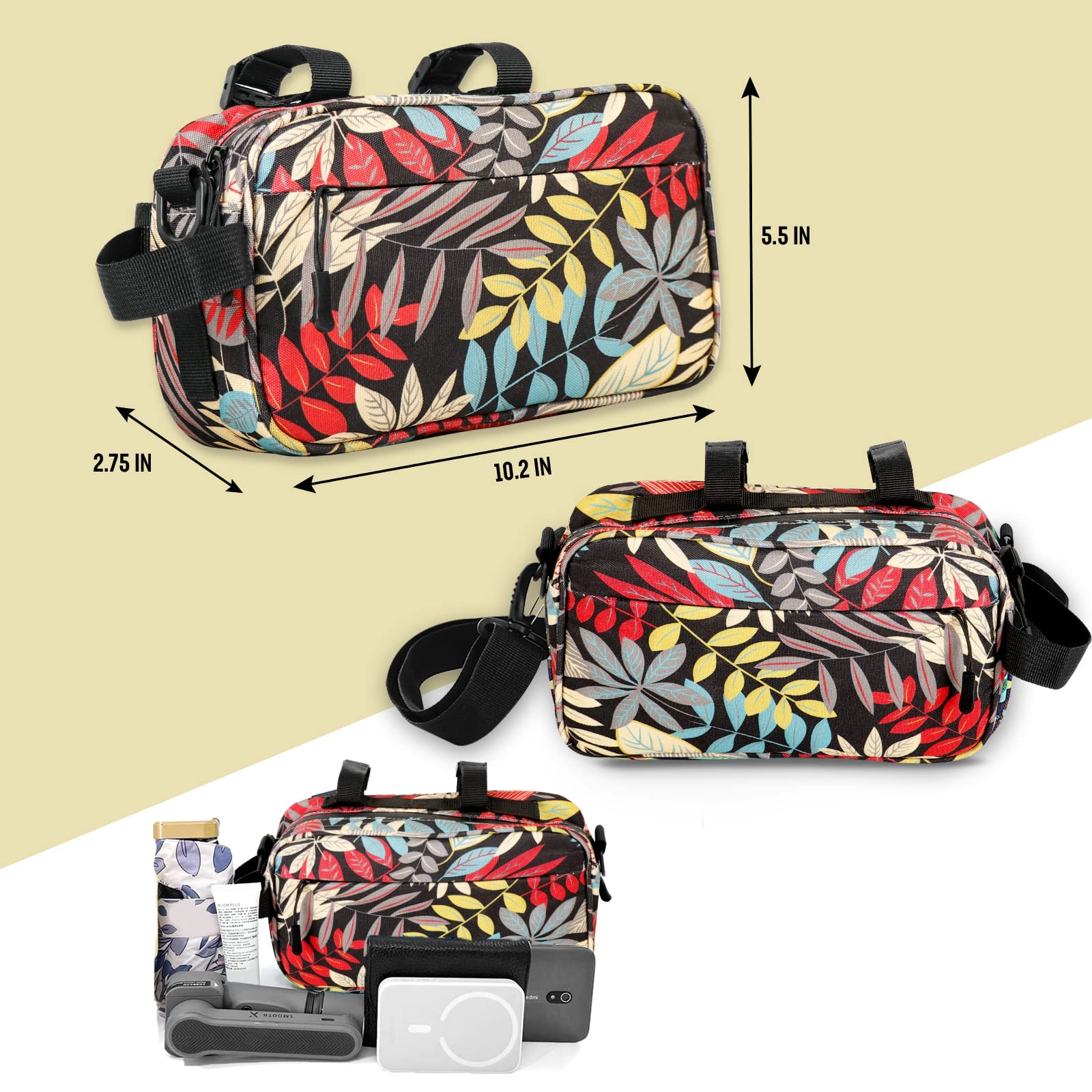 Waterproof Bike Handlebar Bag - Multi-Functional Mountain & Road Bicycle Front Bag with 2 Adjustable Shoulder Straps (Black) | Perfect for Cycling Commuting, Outdoor Adventures & Daily Storage