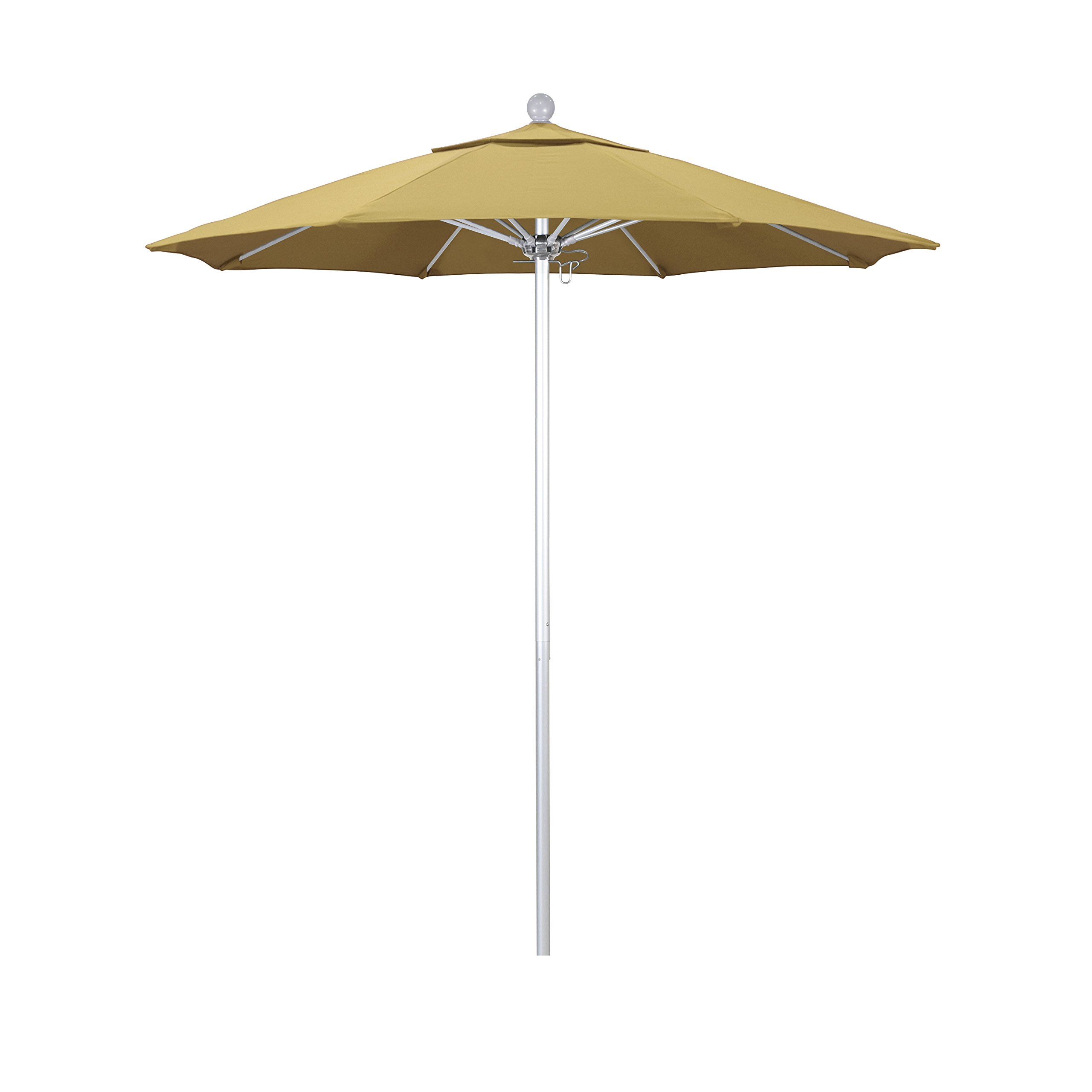 California Umbrella 7.5' Round Venture Series Commercial-Grade Patio Umbrella with Push-Open Pin Stop Mechanism in Silver Finish & Sunbrella Wheat Fabric - Perfect for Outdoor Dining, Poolside Lounging, and Backyard Entertaining
